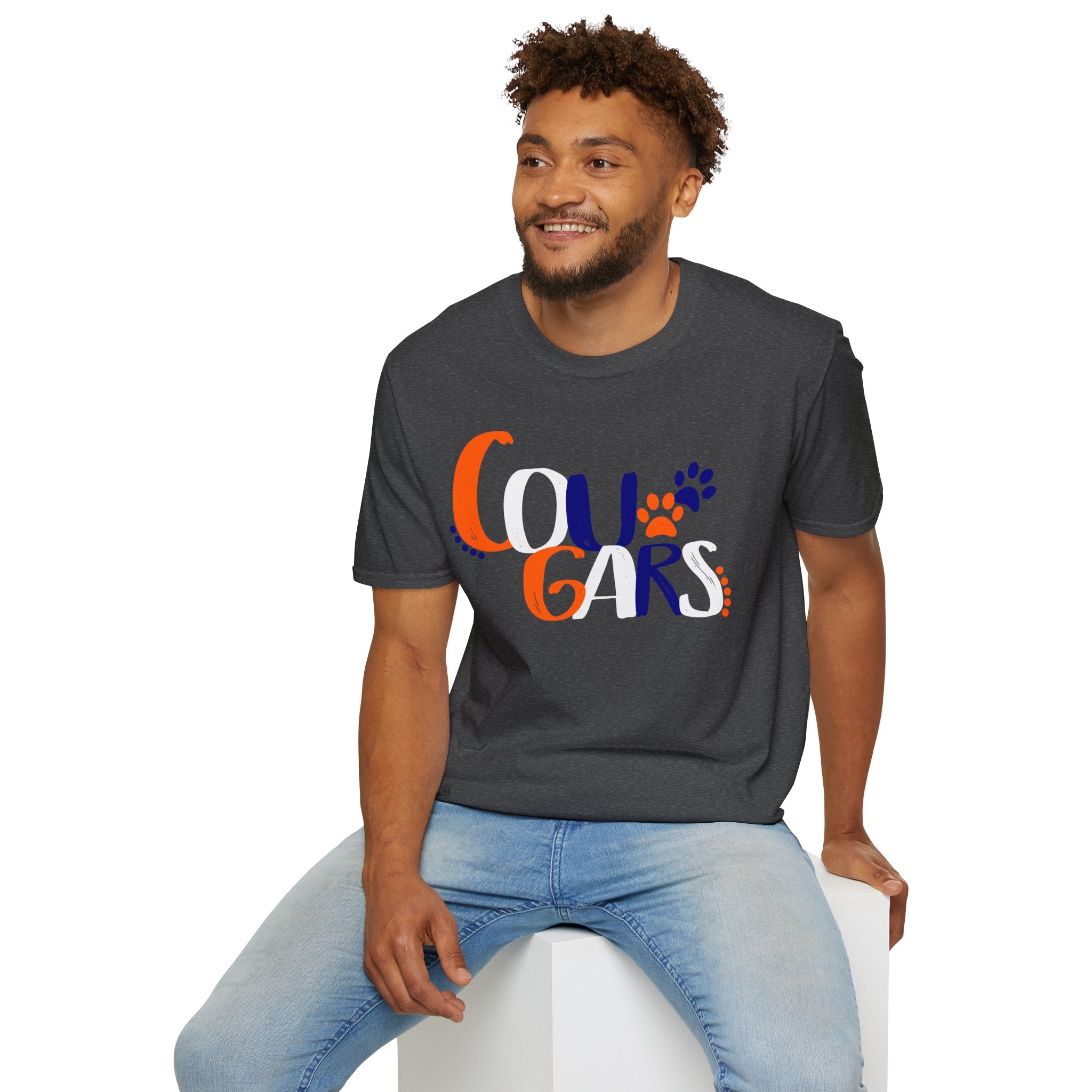 Cougars Paw Graphic T-Shirt — Retro Orange & Navy College Spirit Tee