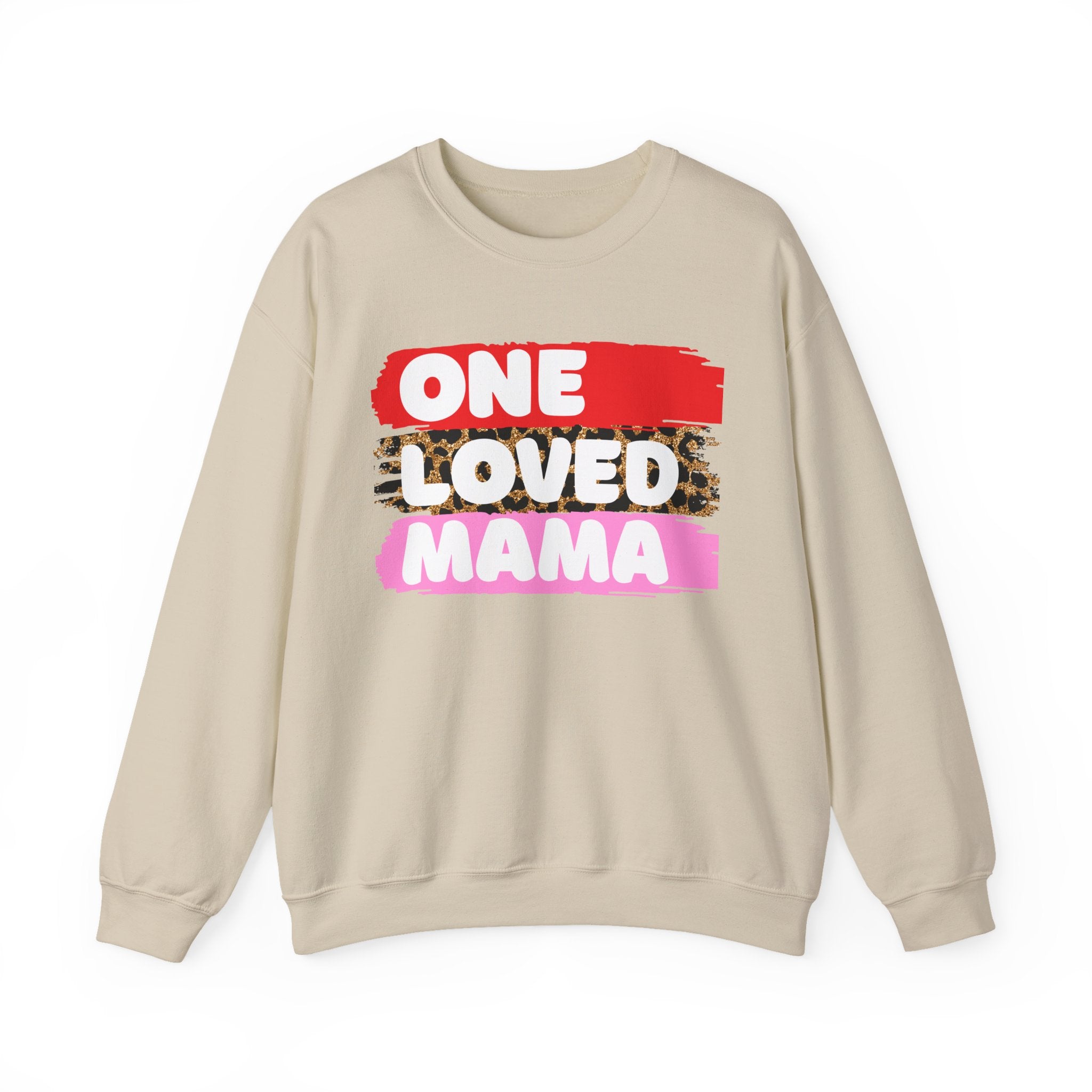 Crewneck Sweatshirt — "One Loved Mama" Colorblock Leopard Mother's Day Pullover