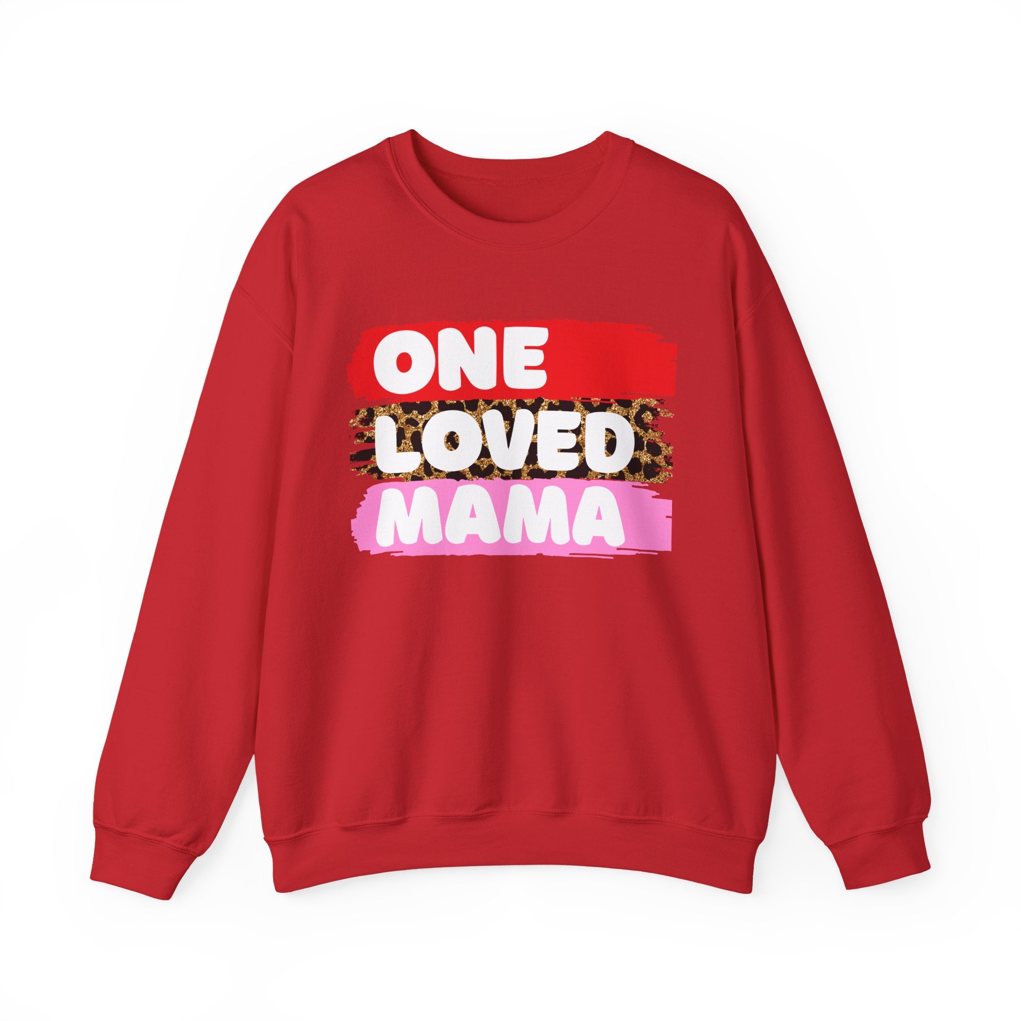 Crewneck Sweatshirt — "One Loved Mama" Colorblock Leopard Mother's Day Pullover