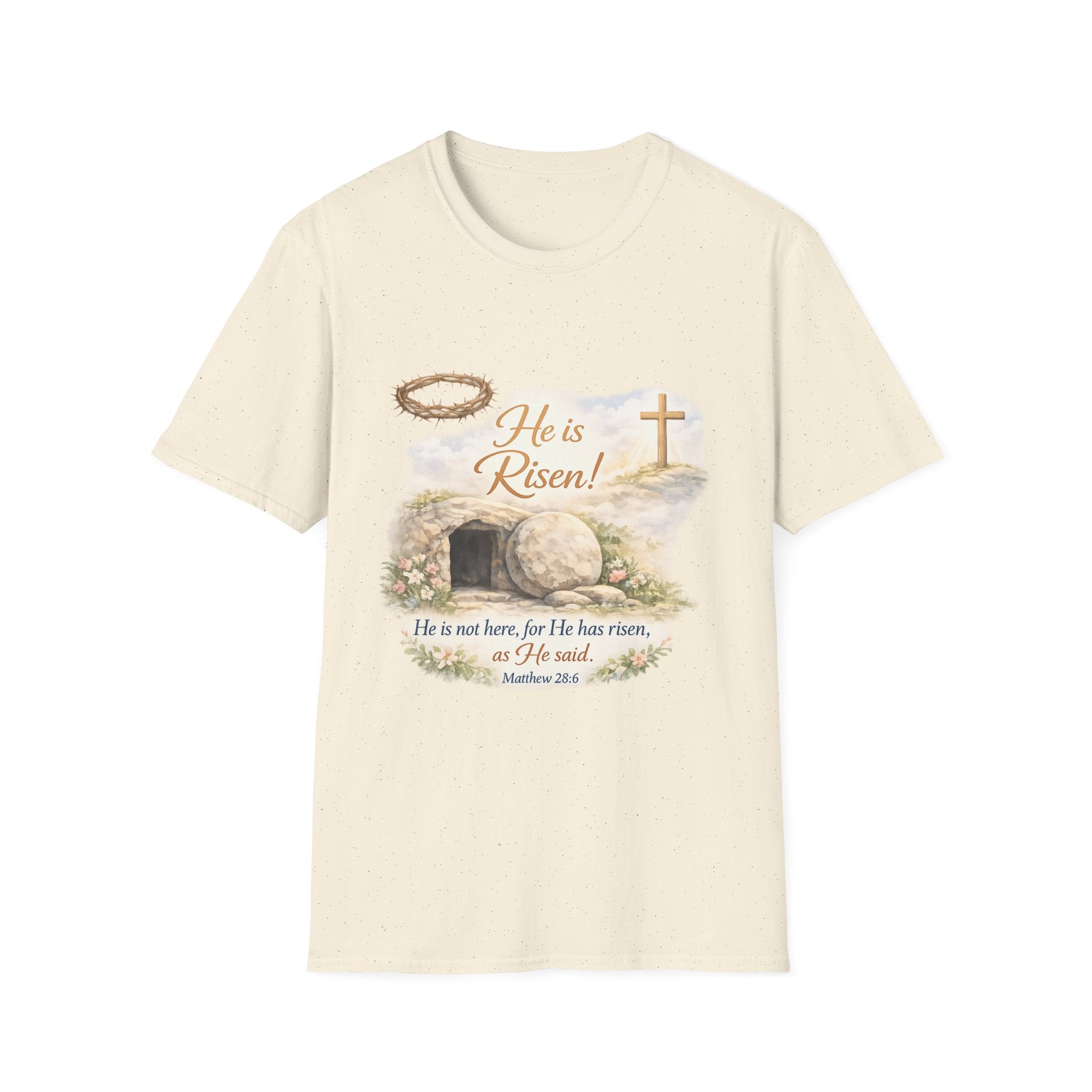 He Is Risen T-Shirt — Christian Easter Resurrection Tee with Matthew 28:6