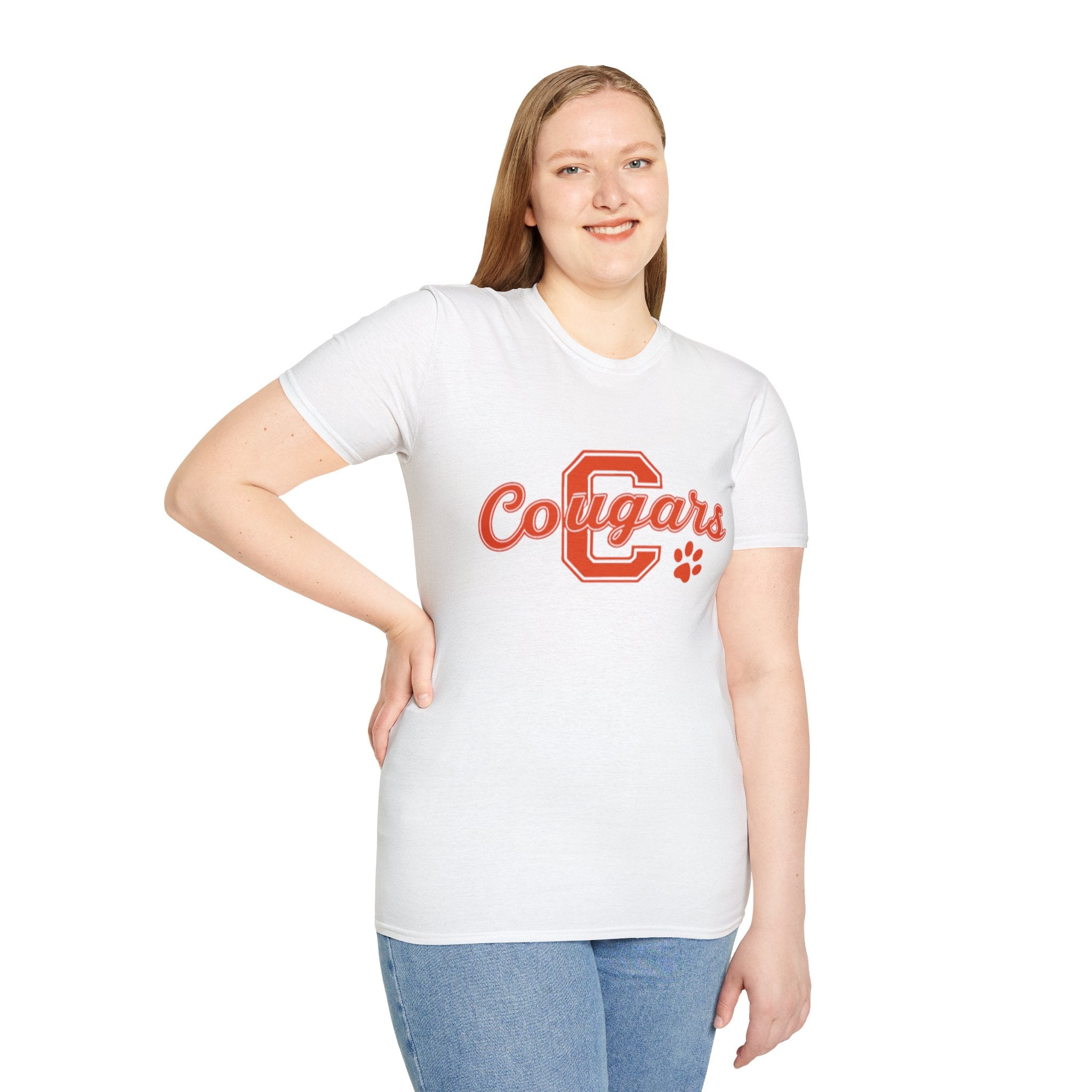 Cougars Retro C Letter T-Shirt — Vintage Script Paw School Spirit Tee