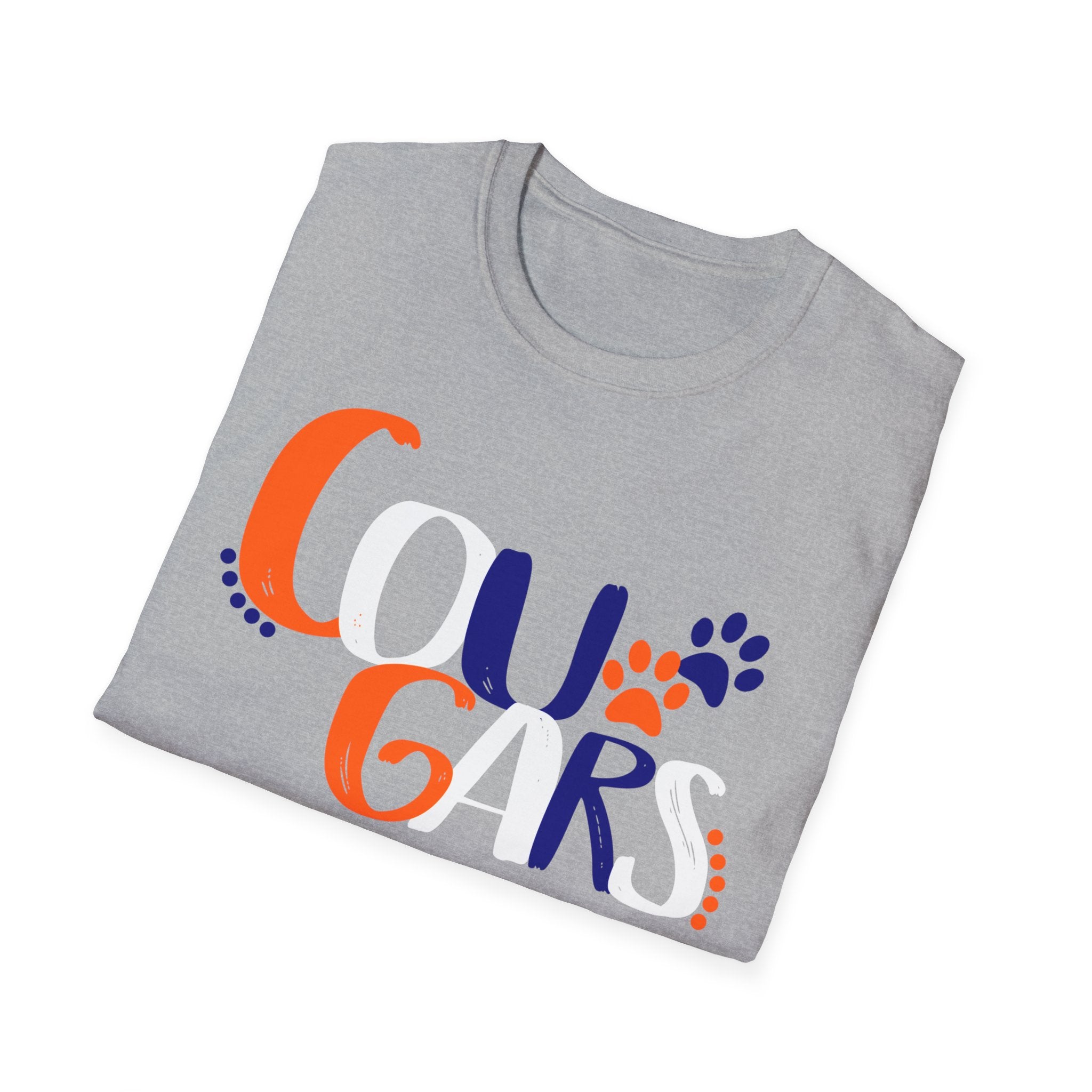 Cougars Paw Graphic T-Shirt — Retro Orange & Navy College Spirit Tee
