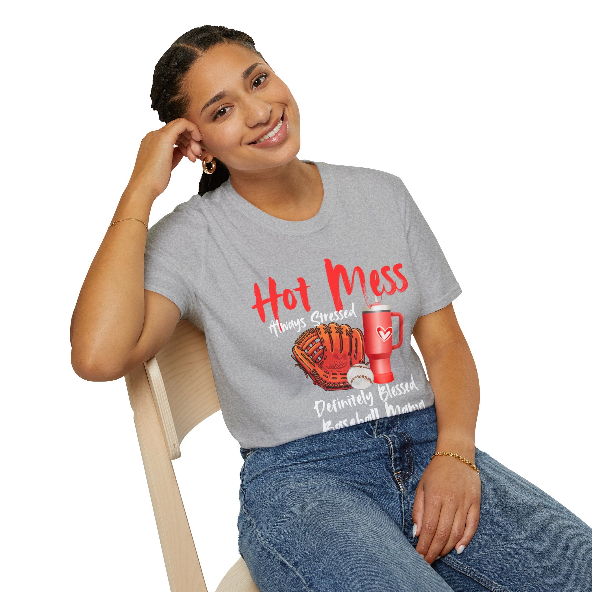 Hot Mess Baseball Mama T-Shirt — “Hot Mess, Definitely Blessed” Graphic Tee