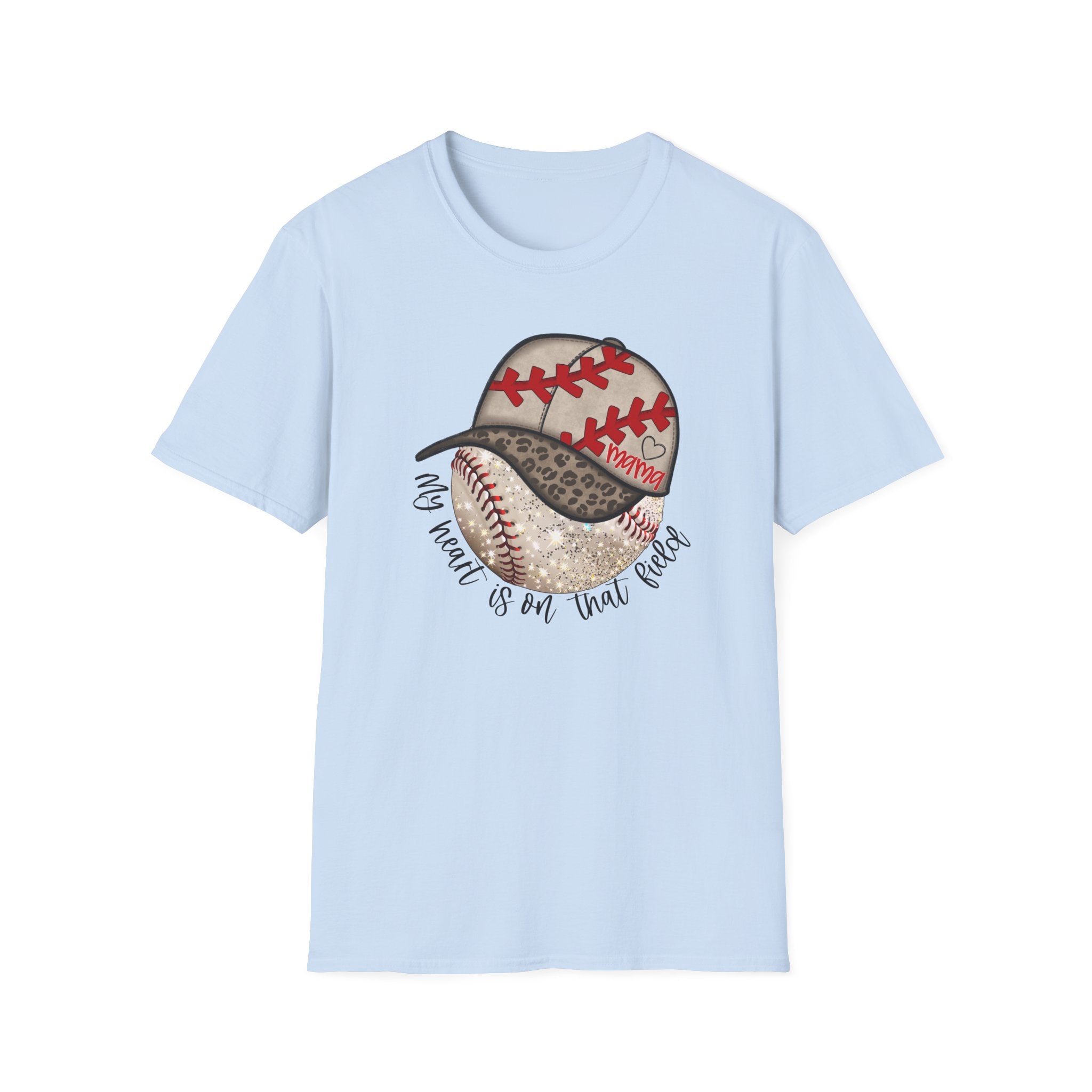 Baseball Mama T-Shirt — "My Heart Is On That Field" Leopard Print Design