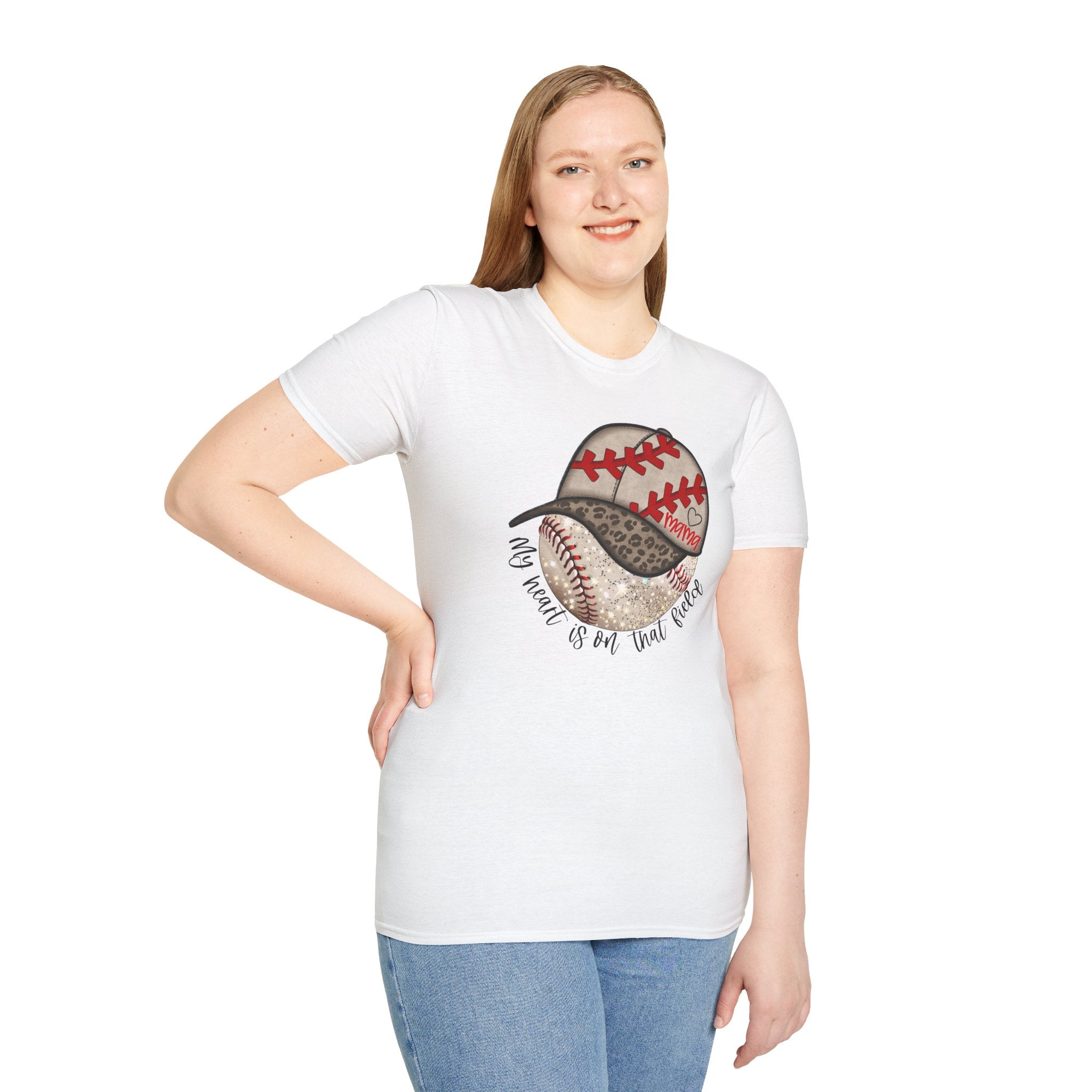 Baseball Mama T-Shirt — "My Heart Is On That Field" Leopard Print Design