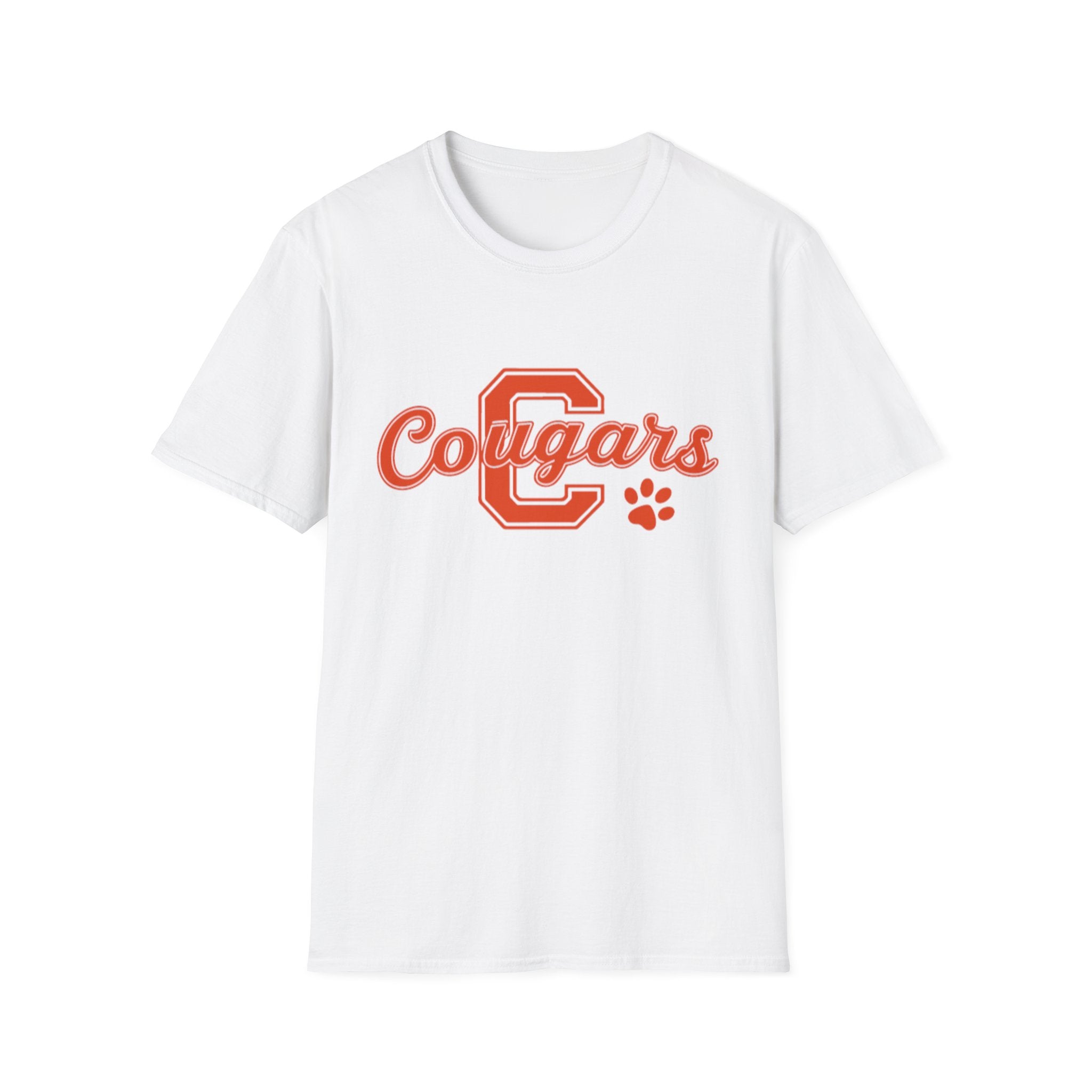 Cougars Retro C Letter T-Shirt — Vintage Script Paw School Spirit Tee