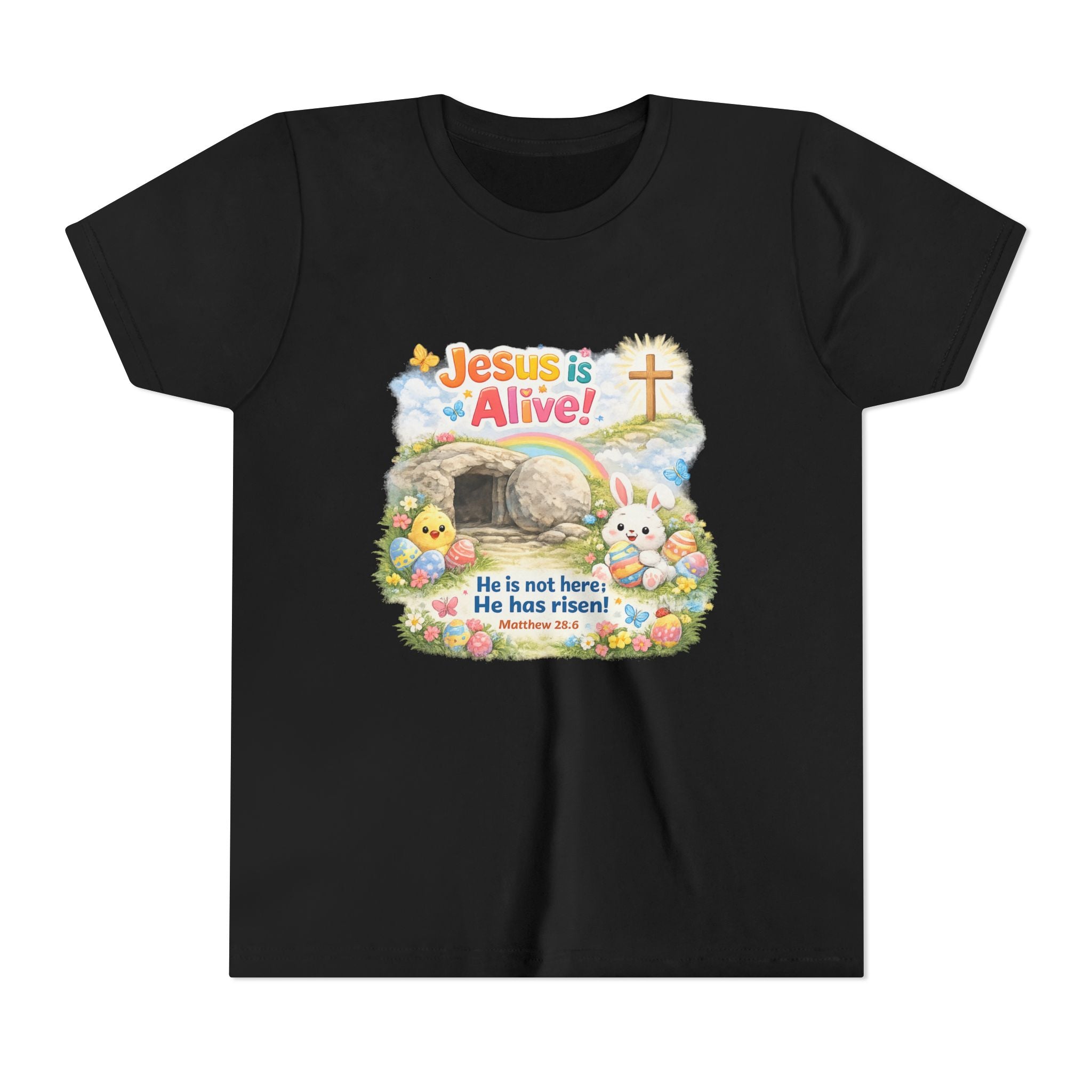 Youth Tee — "Jesus is Alive! He is not here; He has risen" Easter Kids T‑Shirt