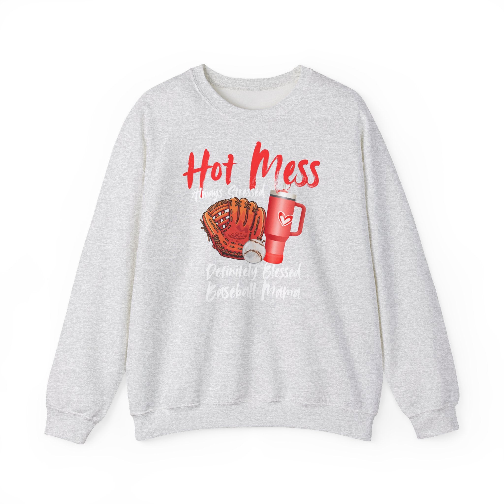 Hot Mess Baseball Mom Crewneck Sweatshirt-- Stressed and Blessed
