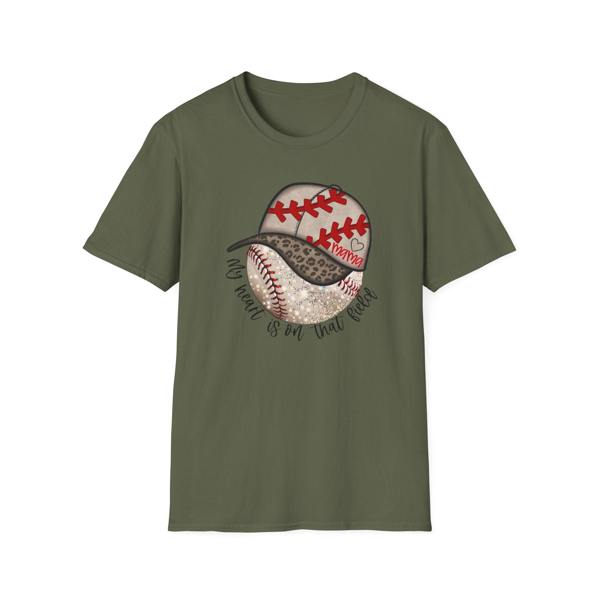 Baseball Mama T-Shirt — "My Heart Is On That Field" Leopard Print Design