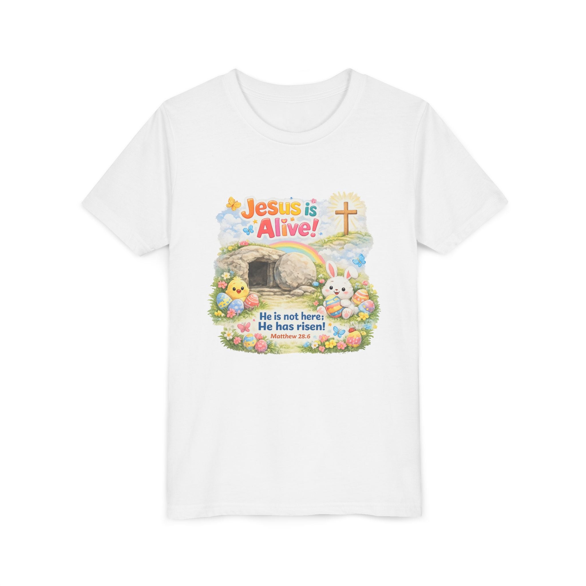 Youth Tee — "Jesus is Alive! He is not here; He has risen" Easter Kids T‑Shirt