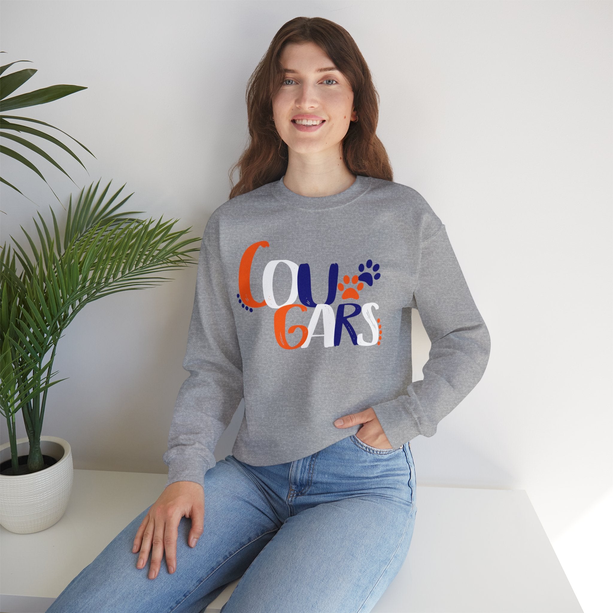 Cougars Crewneck Sweatshirt — Retro Paw Print College Spirit Pullover