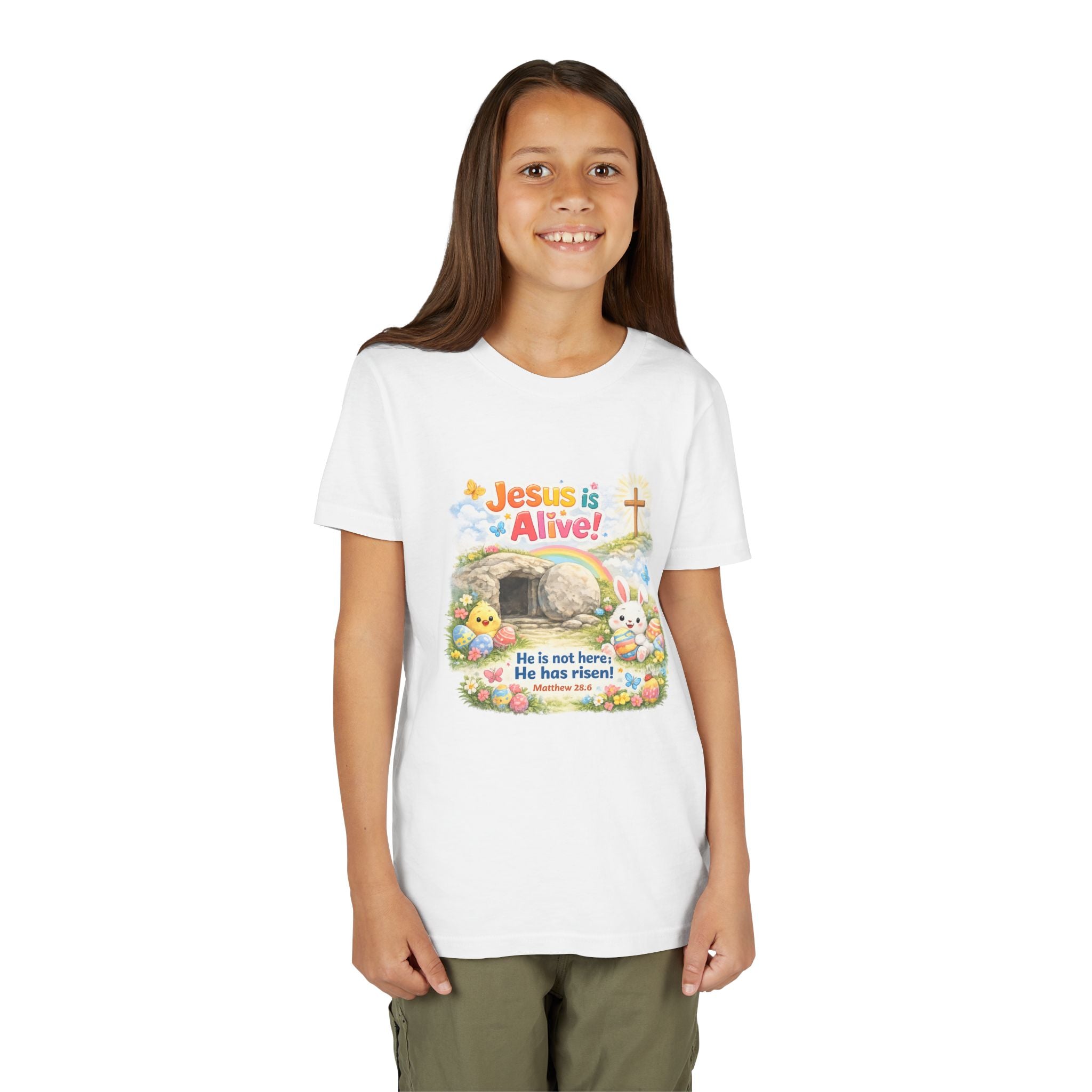 Youth Tee — "Jesus is Alive! He is not here; He has risen" Easter Kids T‑Shirt