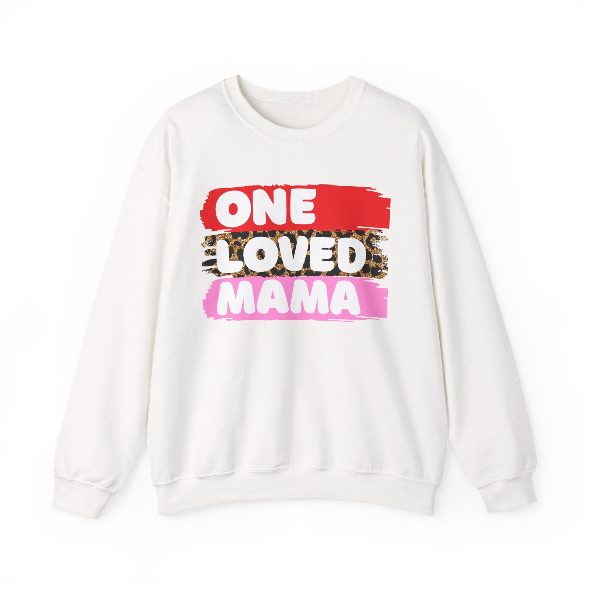 Crewneck Sweatshirt — "One Loved Mama" Colorblock Leopard Mother's Day Pullover