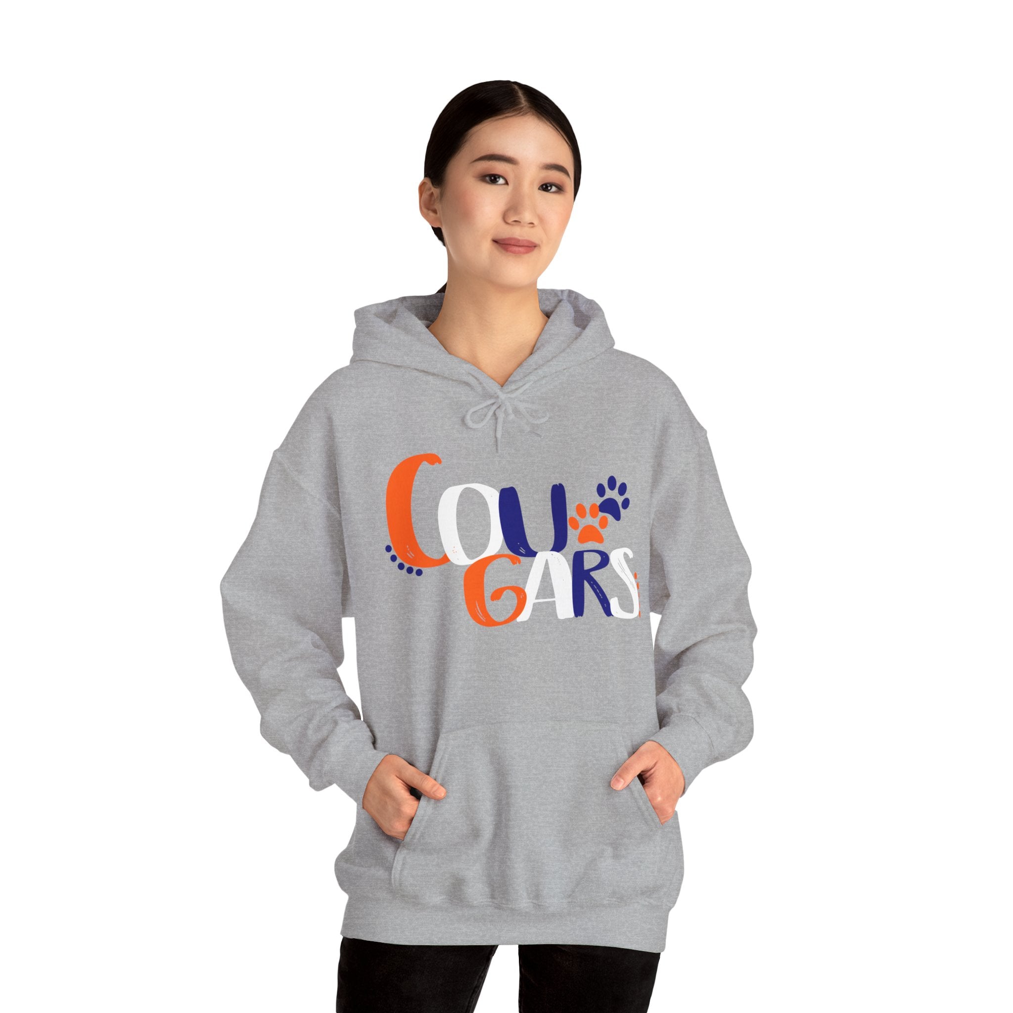 Cougars Retro Paw Hoodie — Vintage Script College Team Sweatshirt