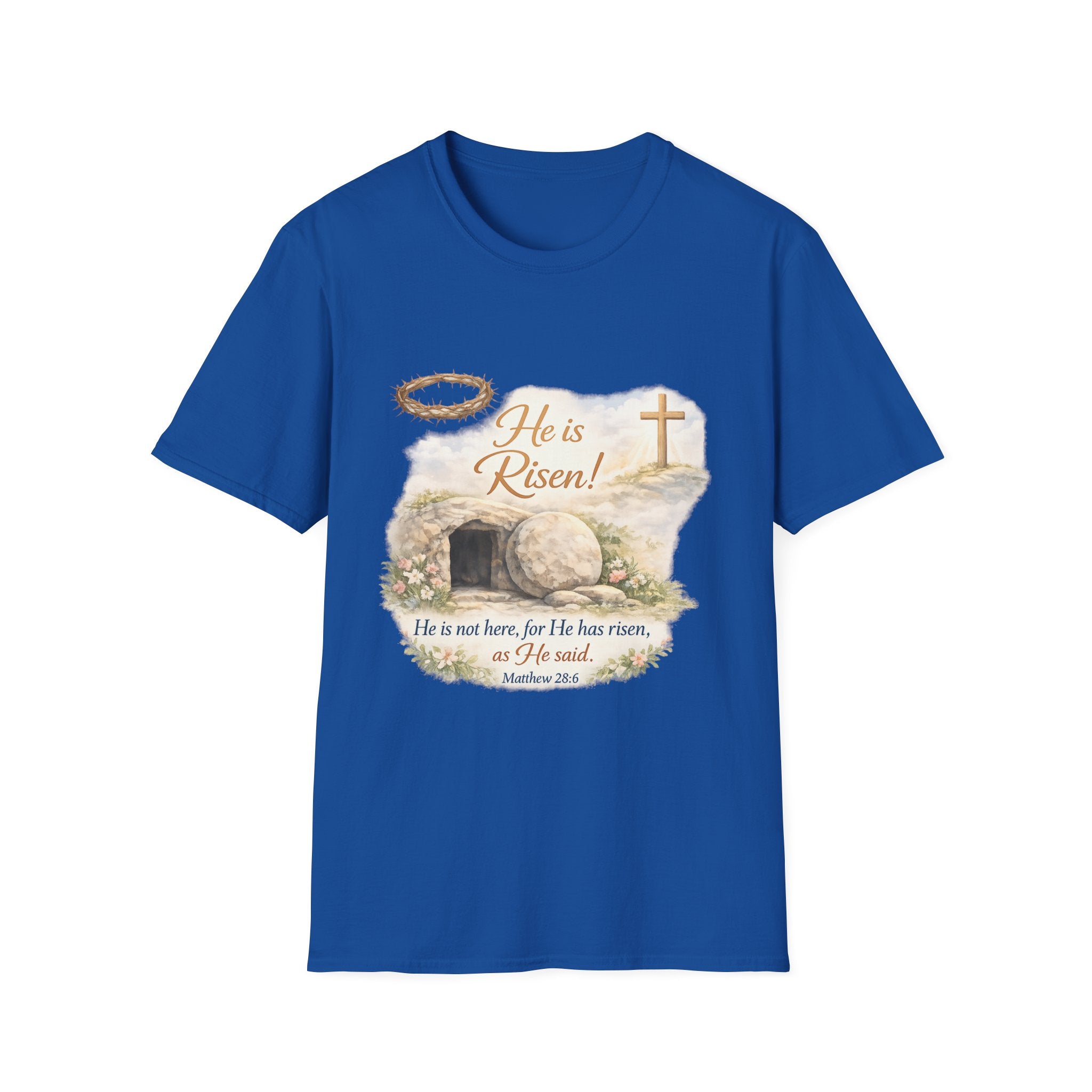 He Is Risen T-Shirt — Christian Easter Resurrection Tee with Matthew 28:6