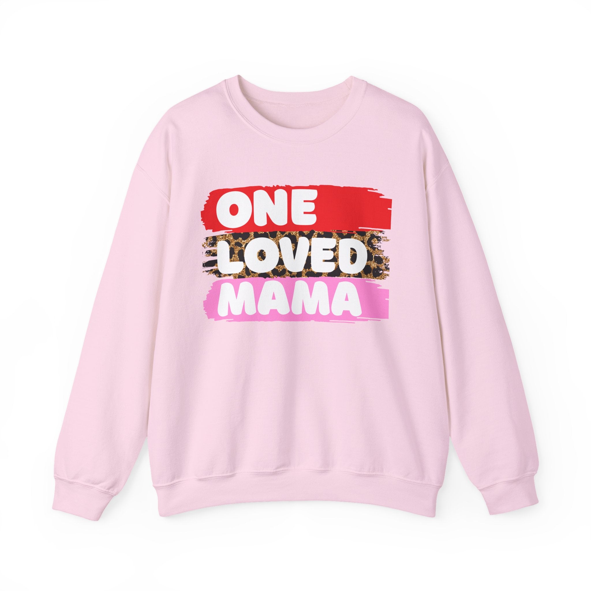Crewneck Sweatshirt — "One Loved Mama" Colorblock Leopard Mother's Day Pullover