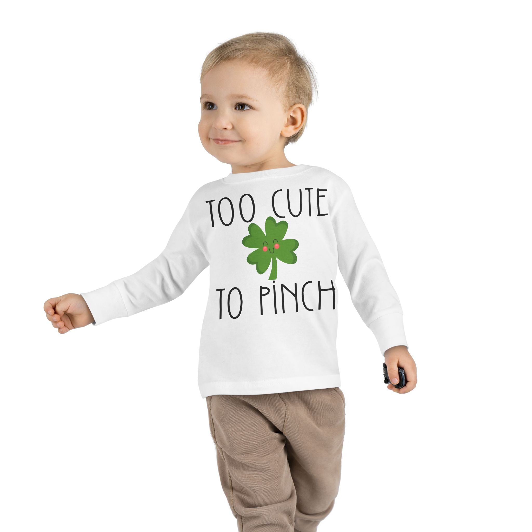 Toddler Long Sleeve Tee – "Too Cute to Pinch" Shamrock St. Patrick’s Day Shirt