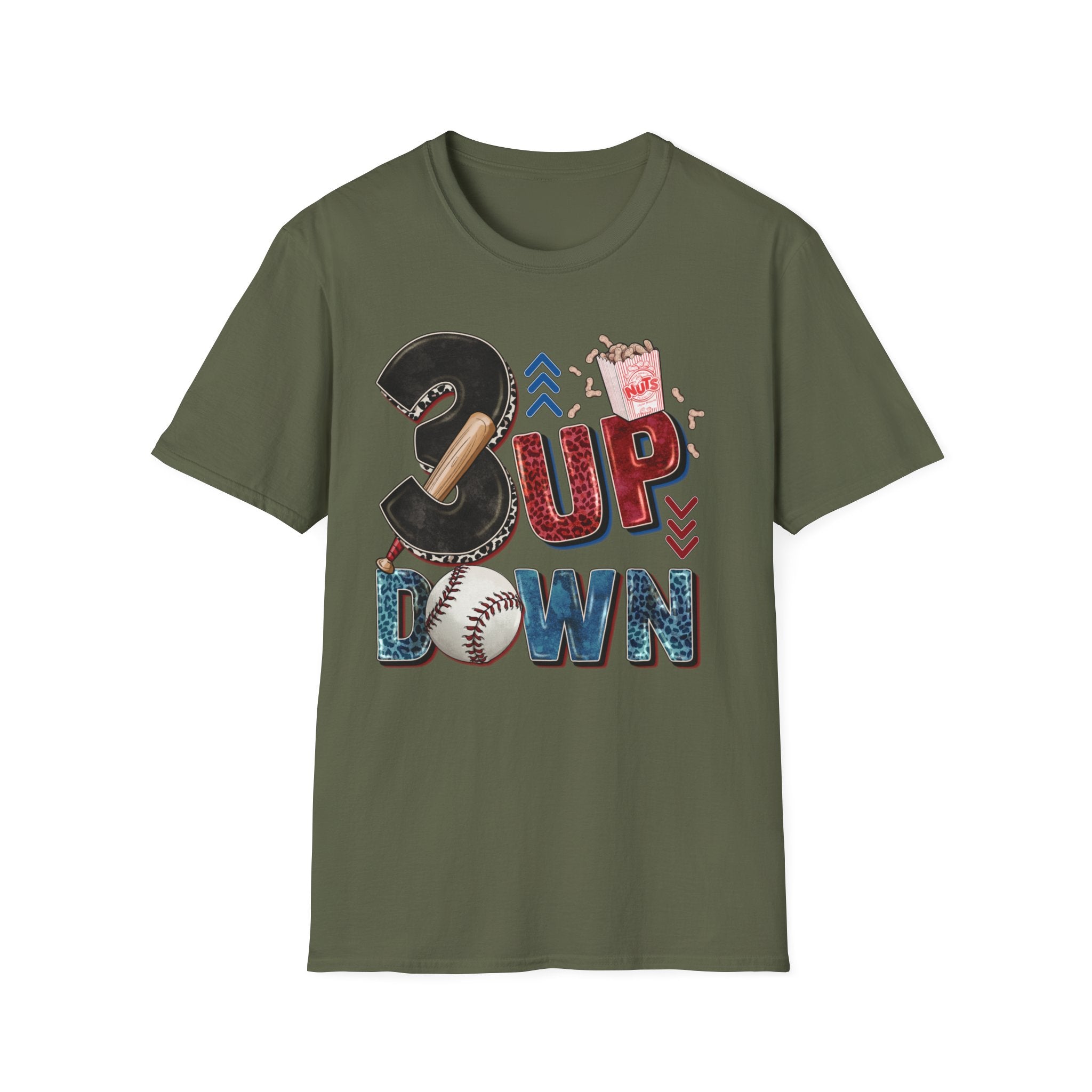 3 Up 3 Down Baseball T-Shirt — Pitcher/Coach Baseball Mom Fan Tee