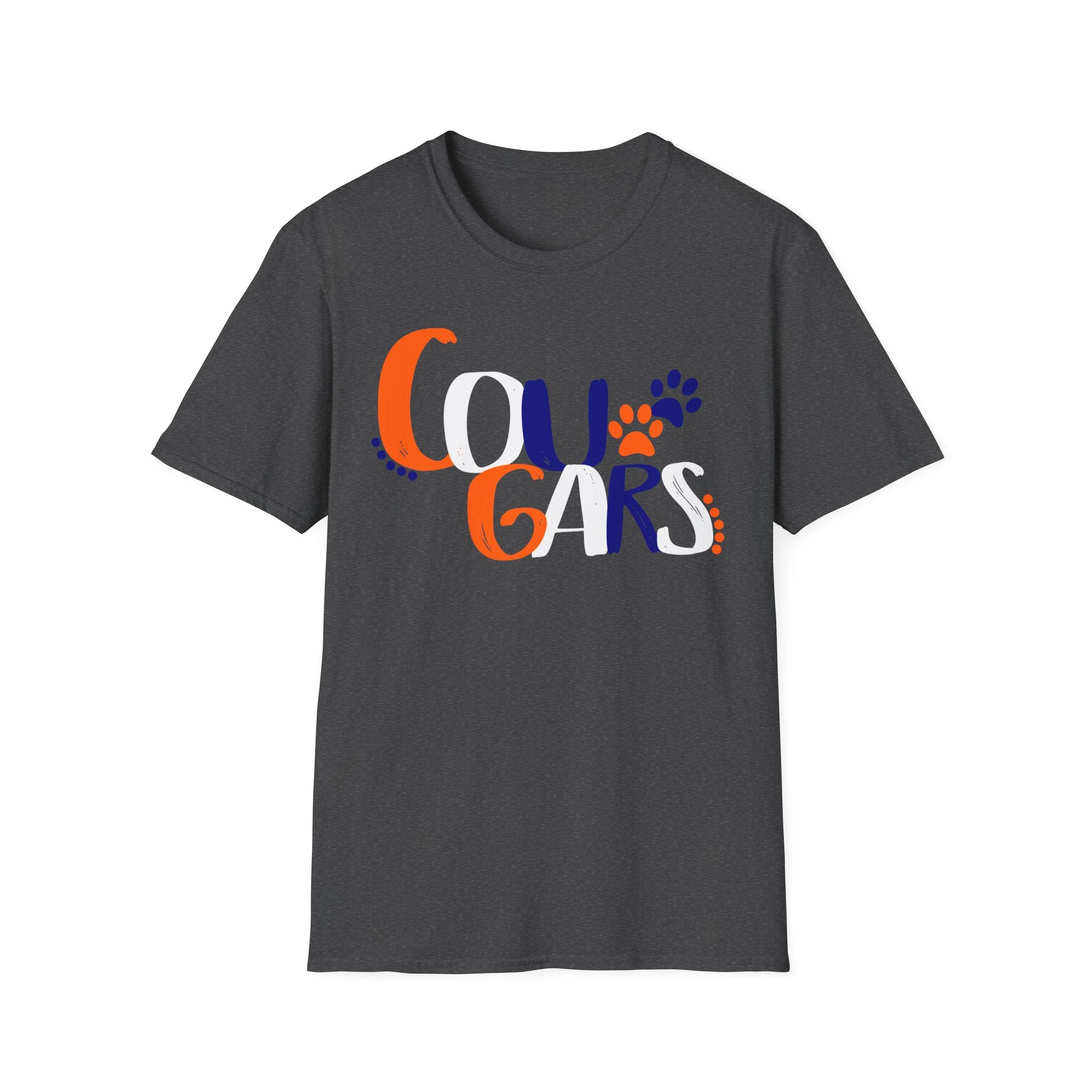 Cougars Paw Graphic T-Shirt — Retro Orange & Navy College Spirit Tee