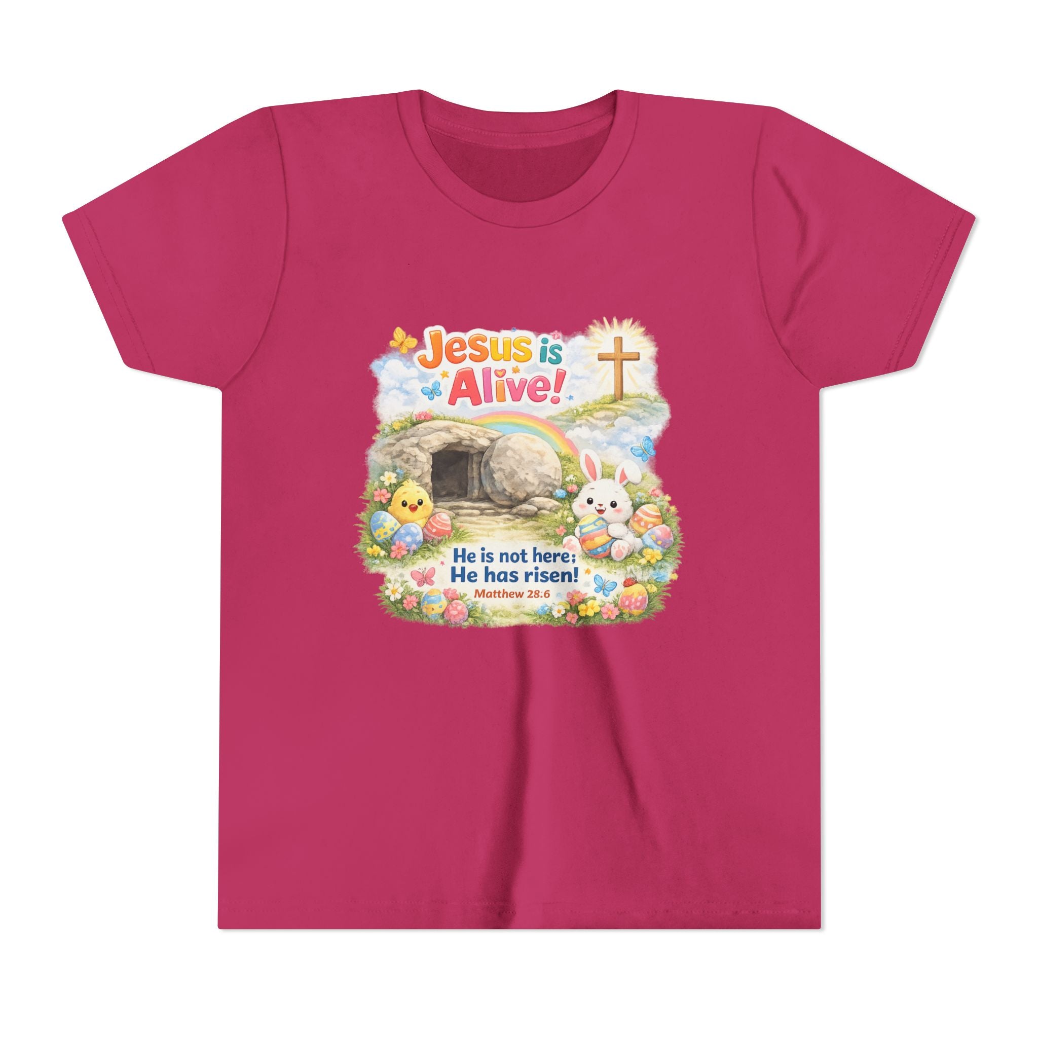 Youth Tee — "Jesus is Alive! He is not here; He has risen" Easter Kids T‑Shirt