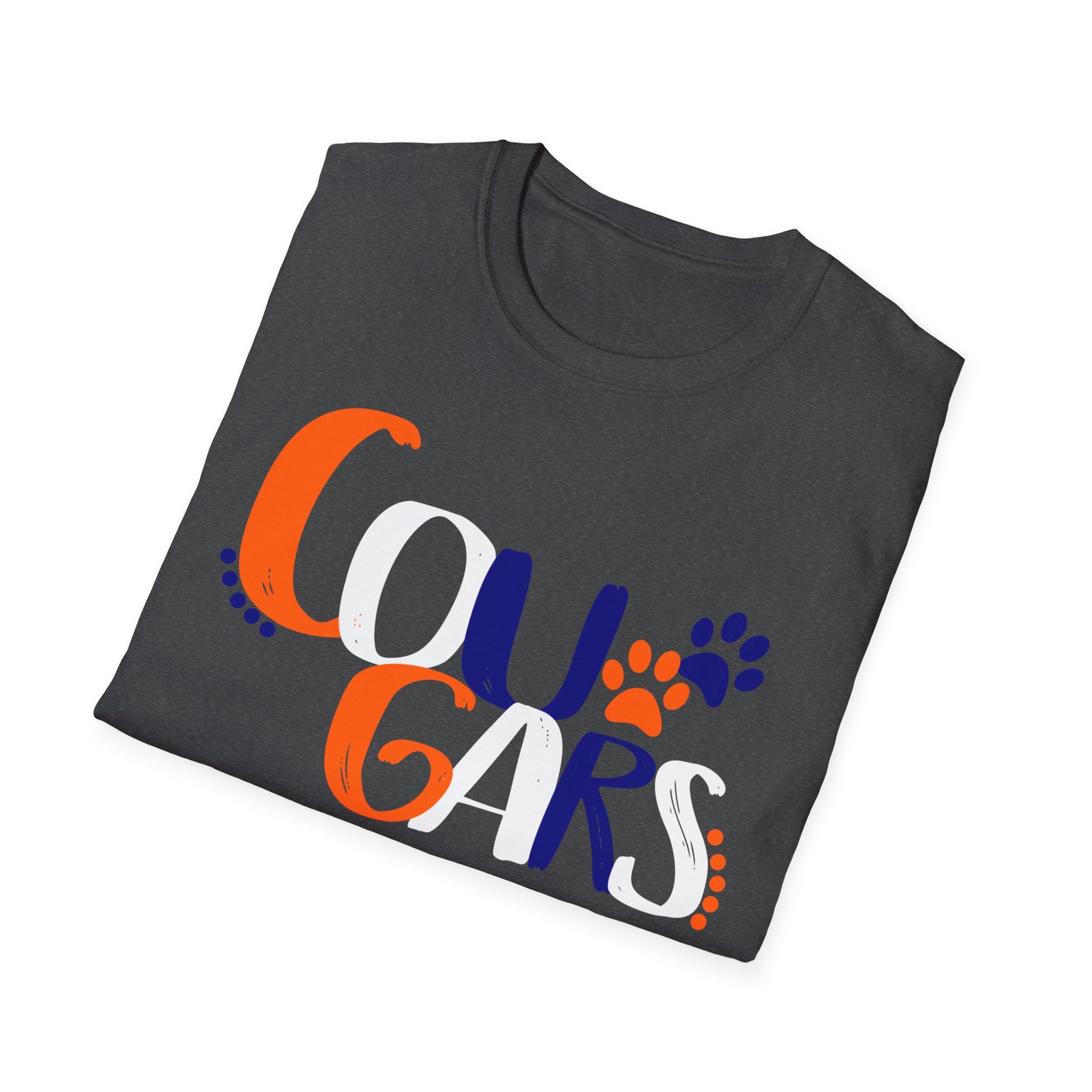 Cougars Paw Graphic T-Shirt — Retro Orange & Navy College Spirit Tee