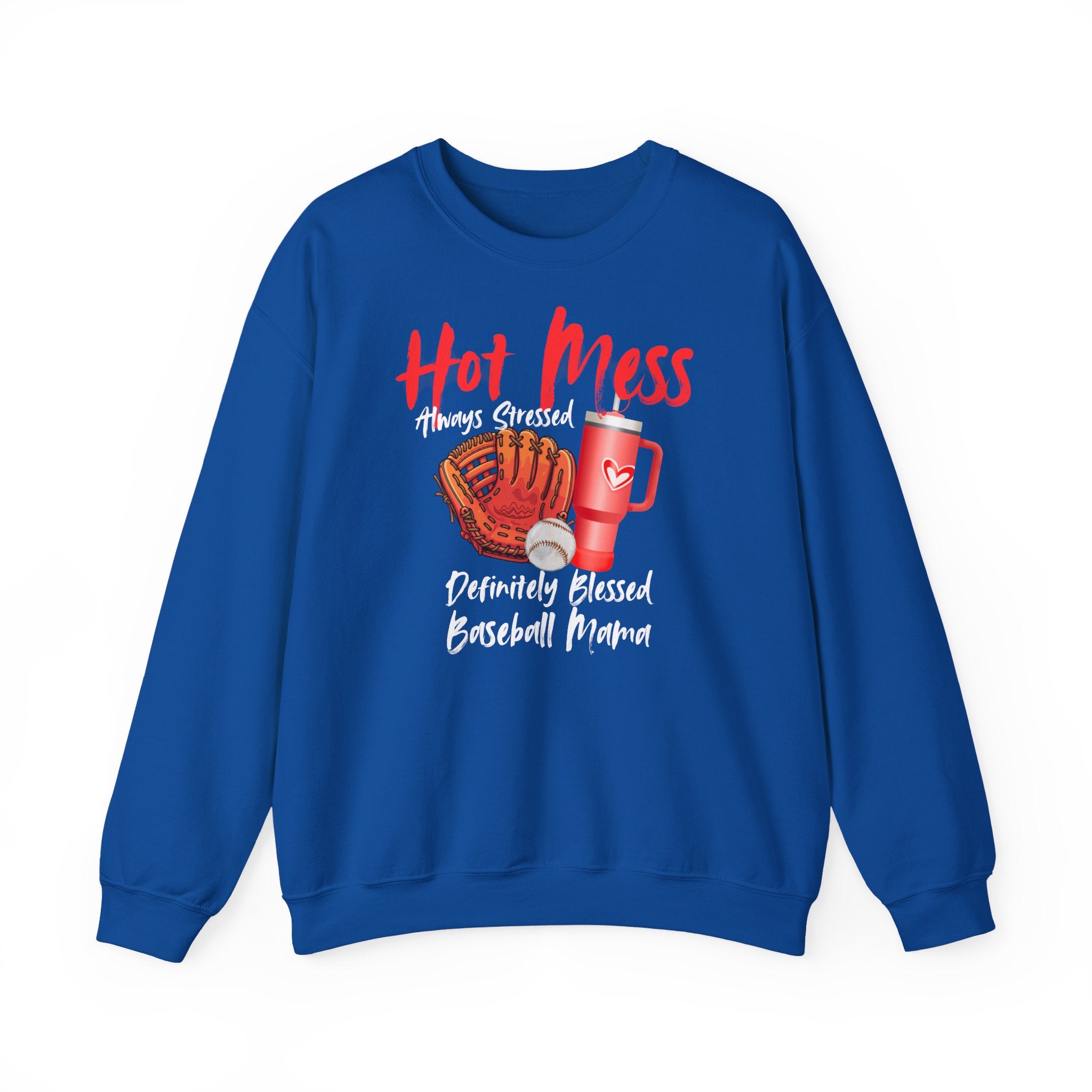 Hot Mess Baseball Mom Crewneck Sweatshirt-- Stressed and Blessed