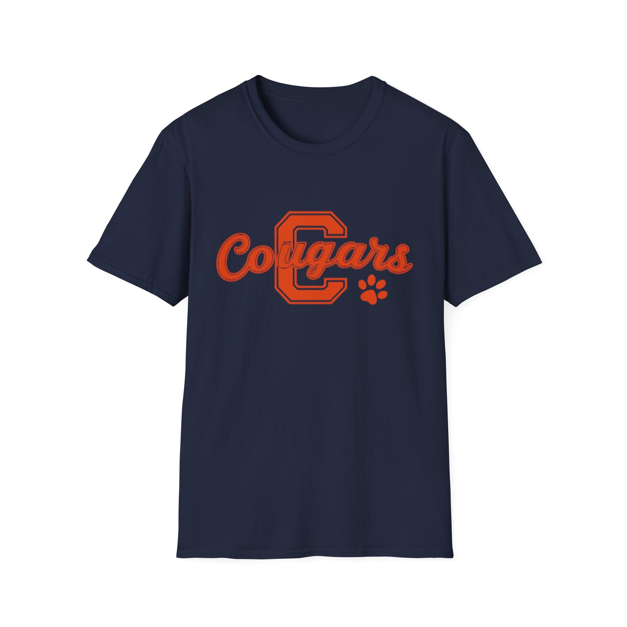 Cougars Retro C Letter T-Shirt — Vintage Script Paw School Spirit Tee