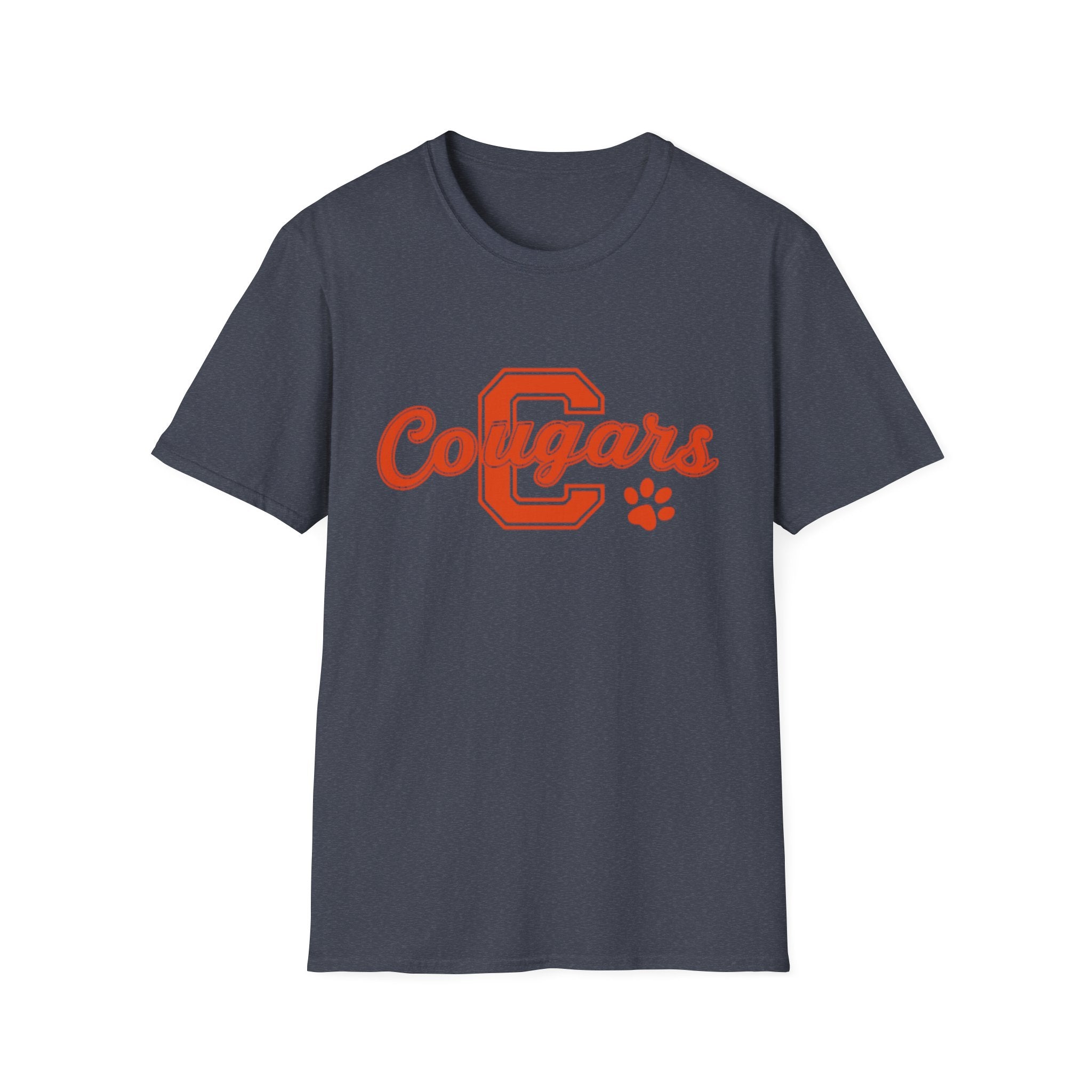 Cougars Retro C Letter T-Shirt — Vintage Script Paw School Spirit Tee