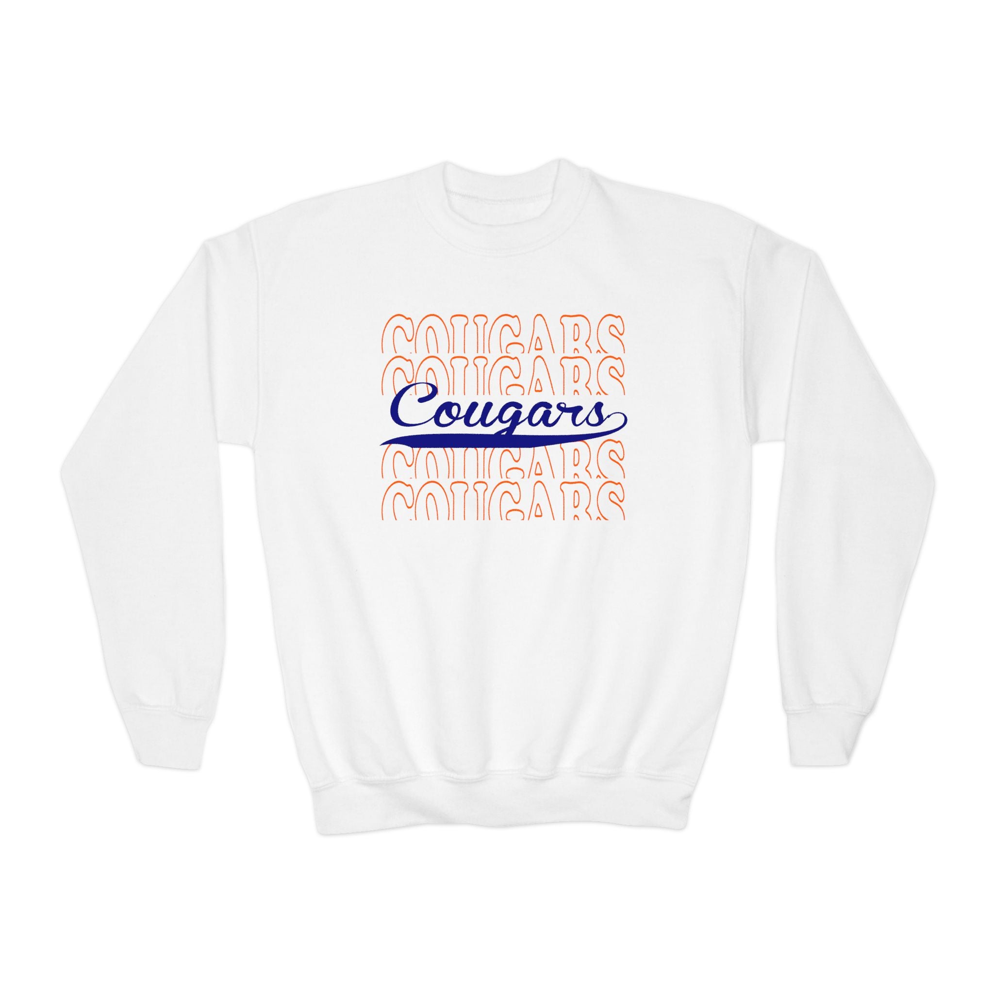 Youth Cougars Crewneck Sweatshirt — Retro Script School Team Pullover