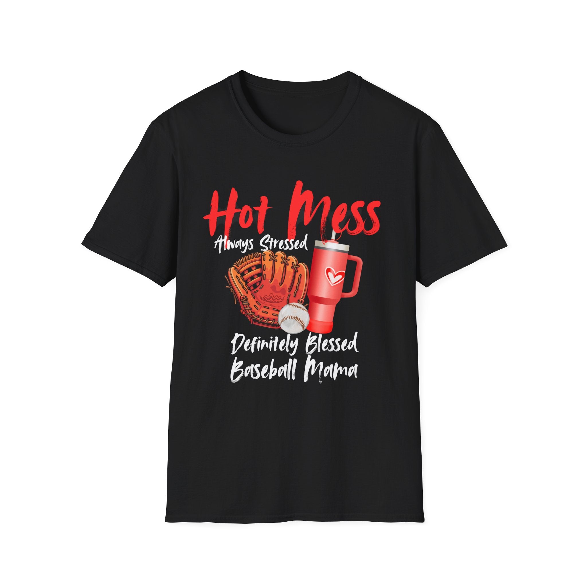 Hot Mess Baseball Mama T-Shirt — “Hot Mess, Definitely Blessed” Graphic Tee