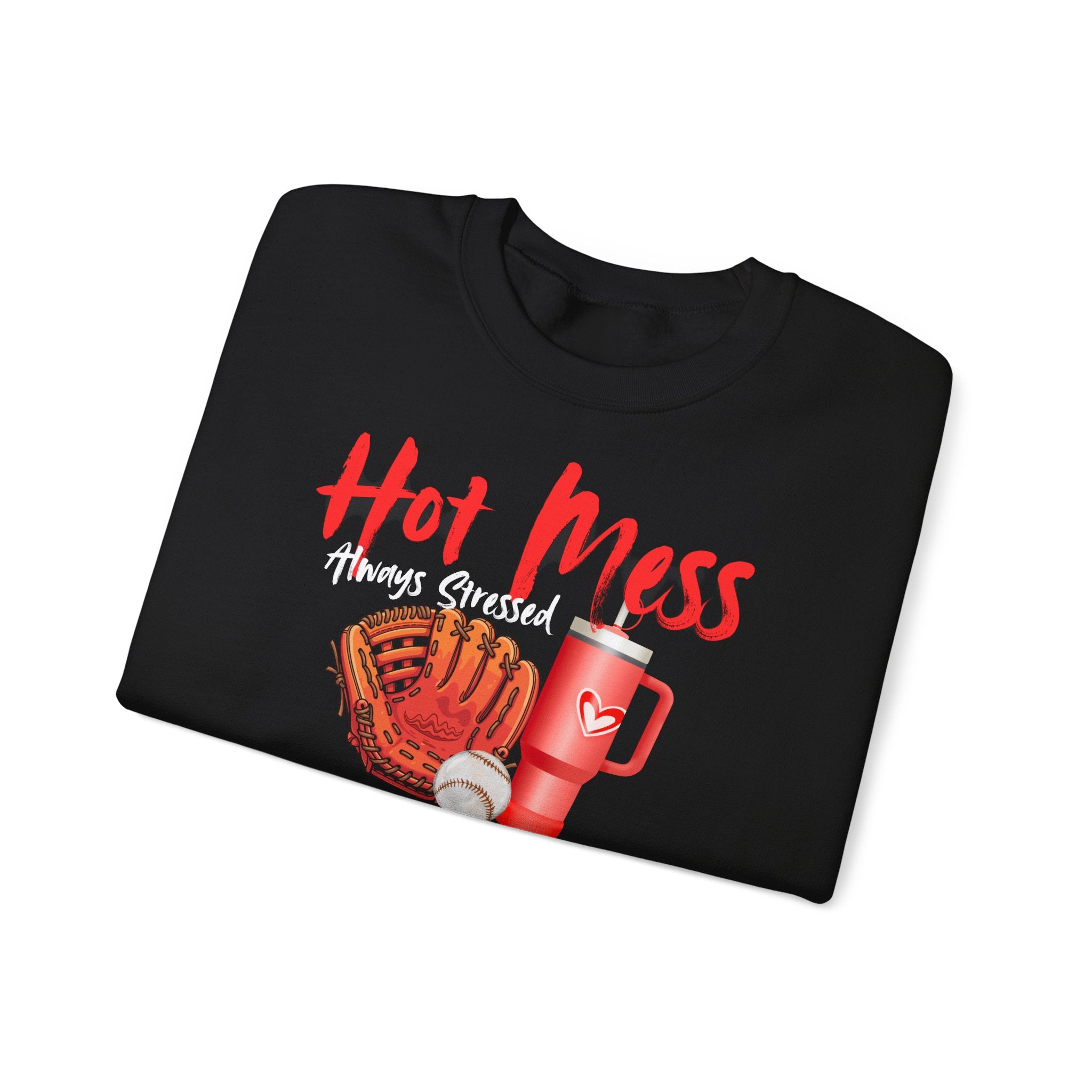 Hot Mess Baseball Mom Crewneck Sweatshirt-- Stressed and Blessed