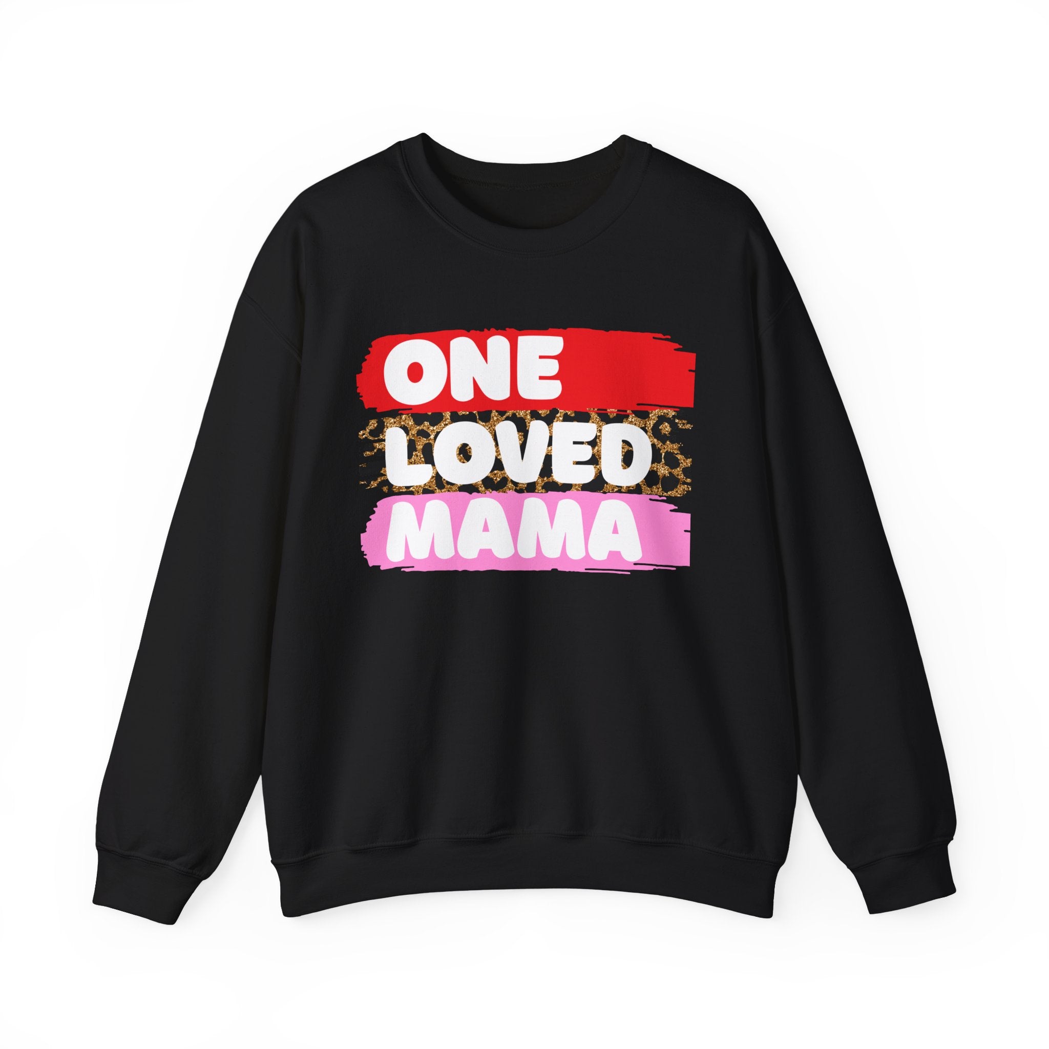 Crewneck Sweatshirt — "One Loved Mama" Colorblock Leopard Mother's Day Pullover