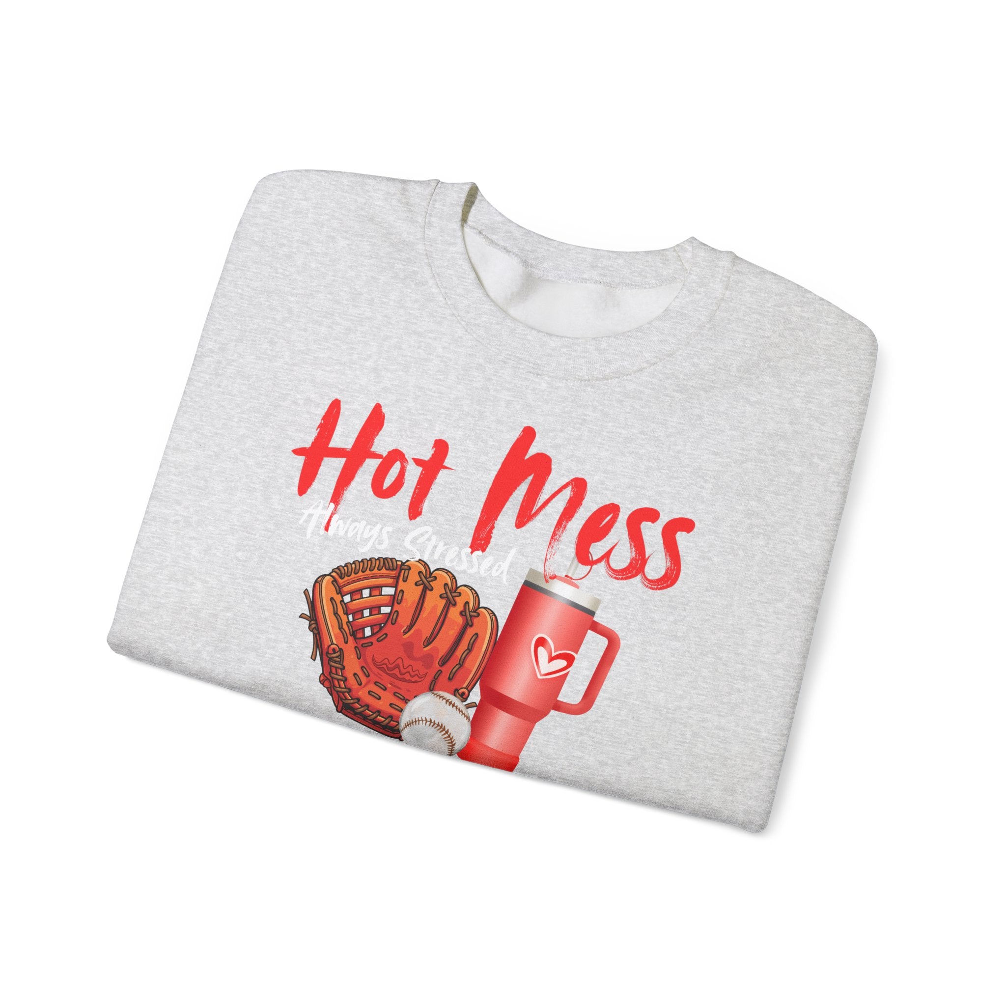 Hot Mess Baseball Mom Crewneck Sweatshirt-- Stressed and Blessed