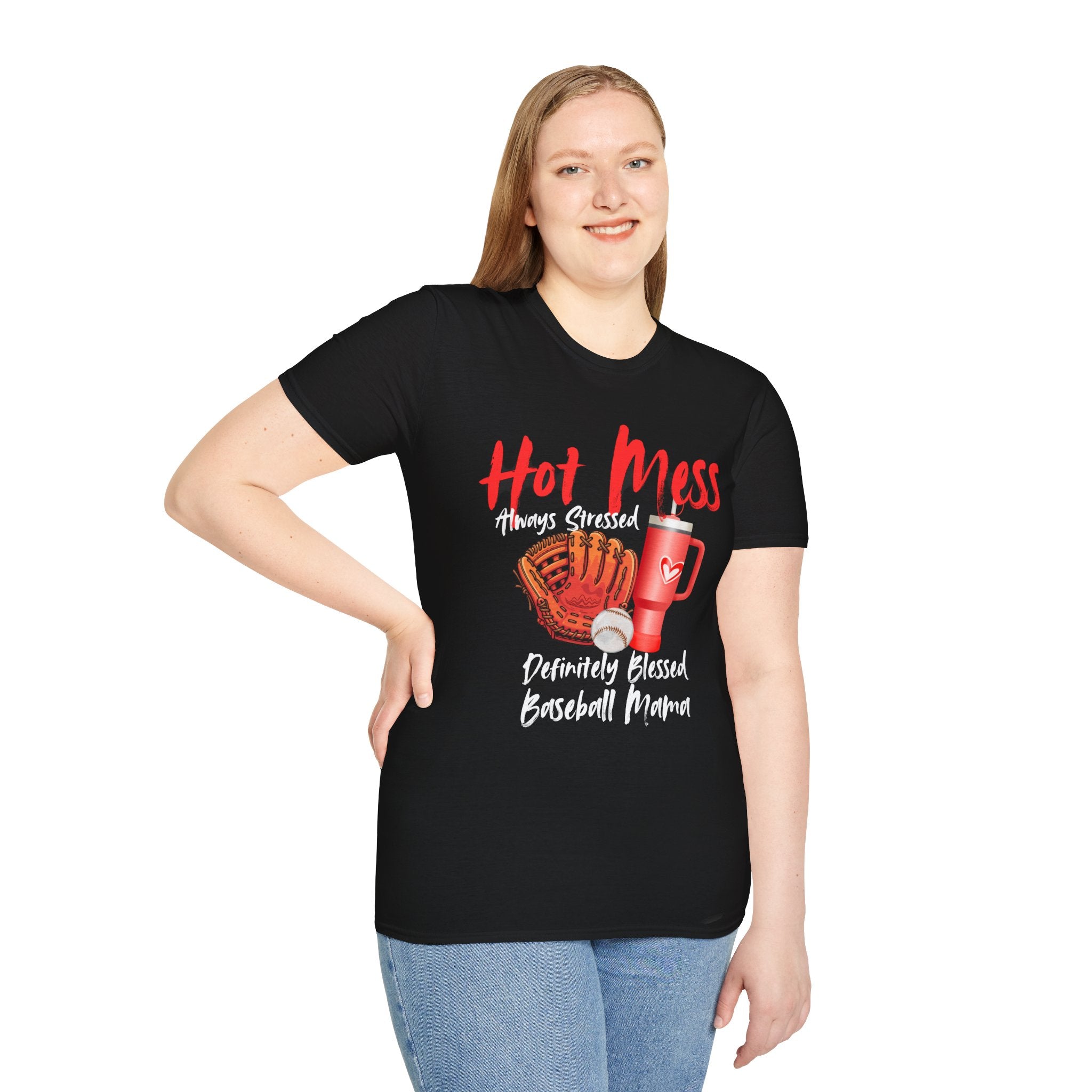 Hot Mess Baseball Mama T-Shirt — “Hot Mess, Definitely Blessed” Graphic Tee
