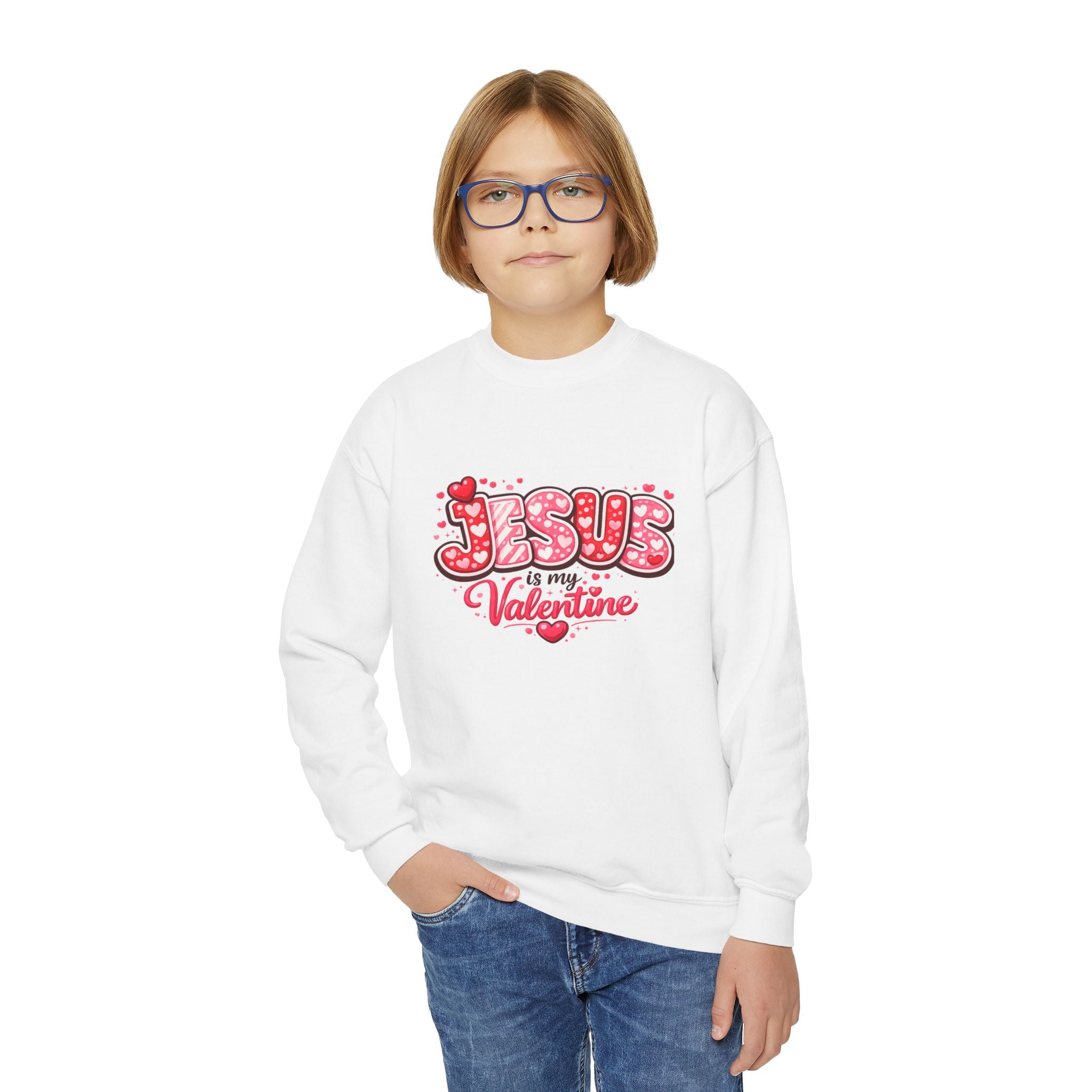 Youth Sweatshirt - "Jesus is My Valentine" Cute Kids Christian Valentine Crewneck