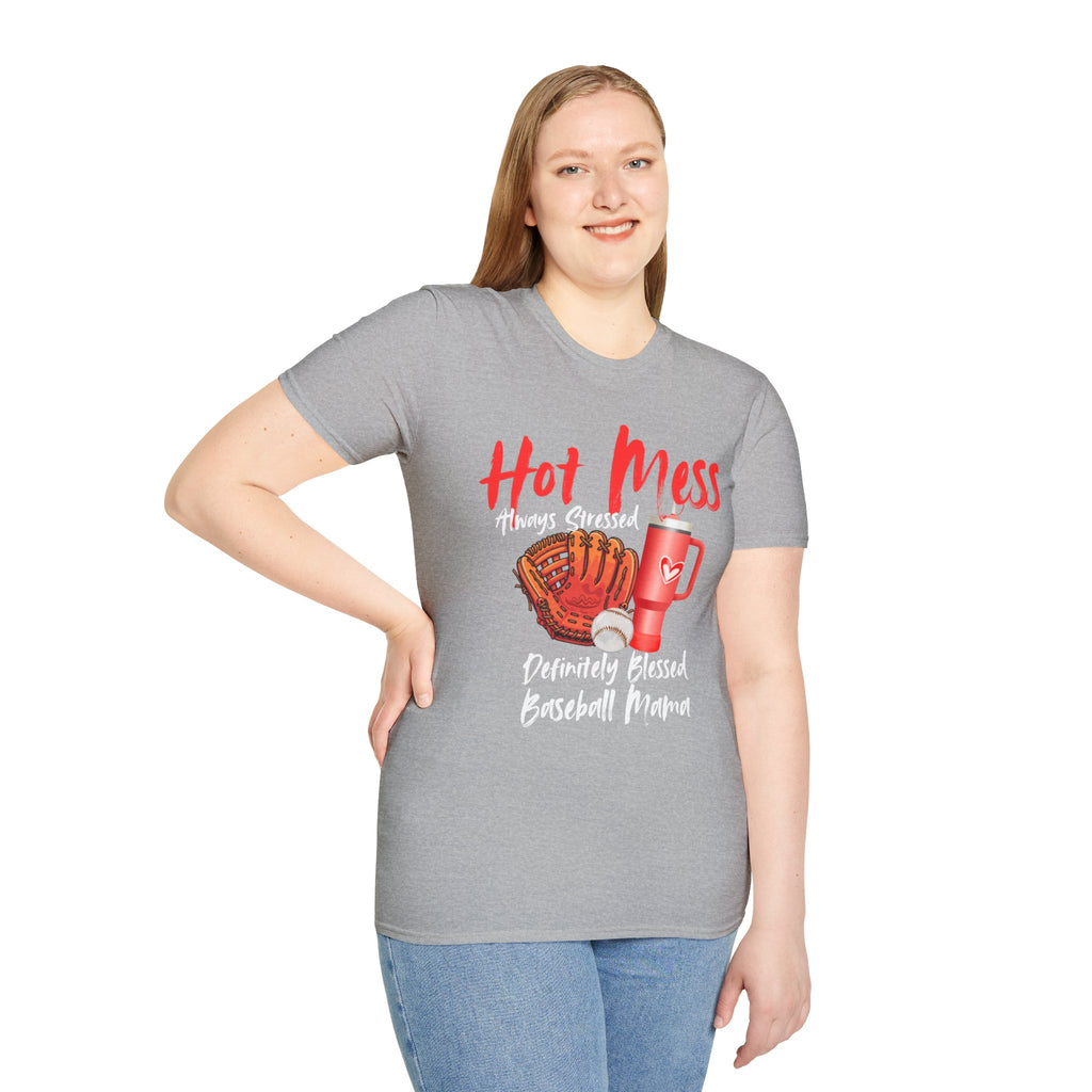 Hot Mess Baseball Mama T-Shirt — “Hot Mess, Definitely Blessed” Graphic Tee