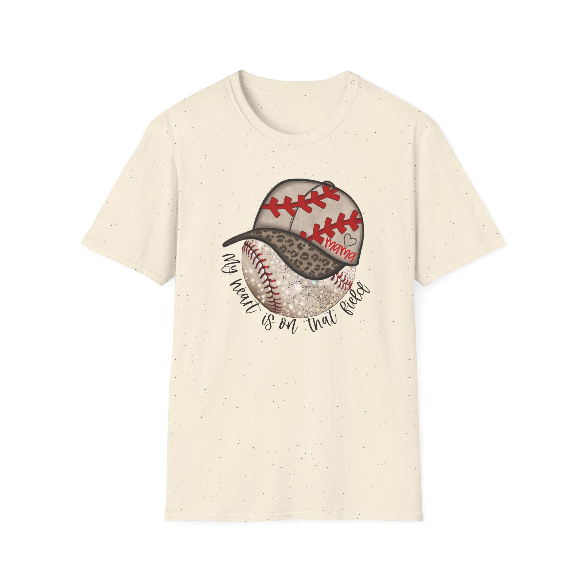 Baseball Mama T-Shirt — "My Heart Is On That Field" Leopard Print Design
