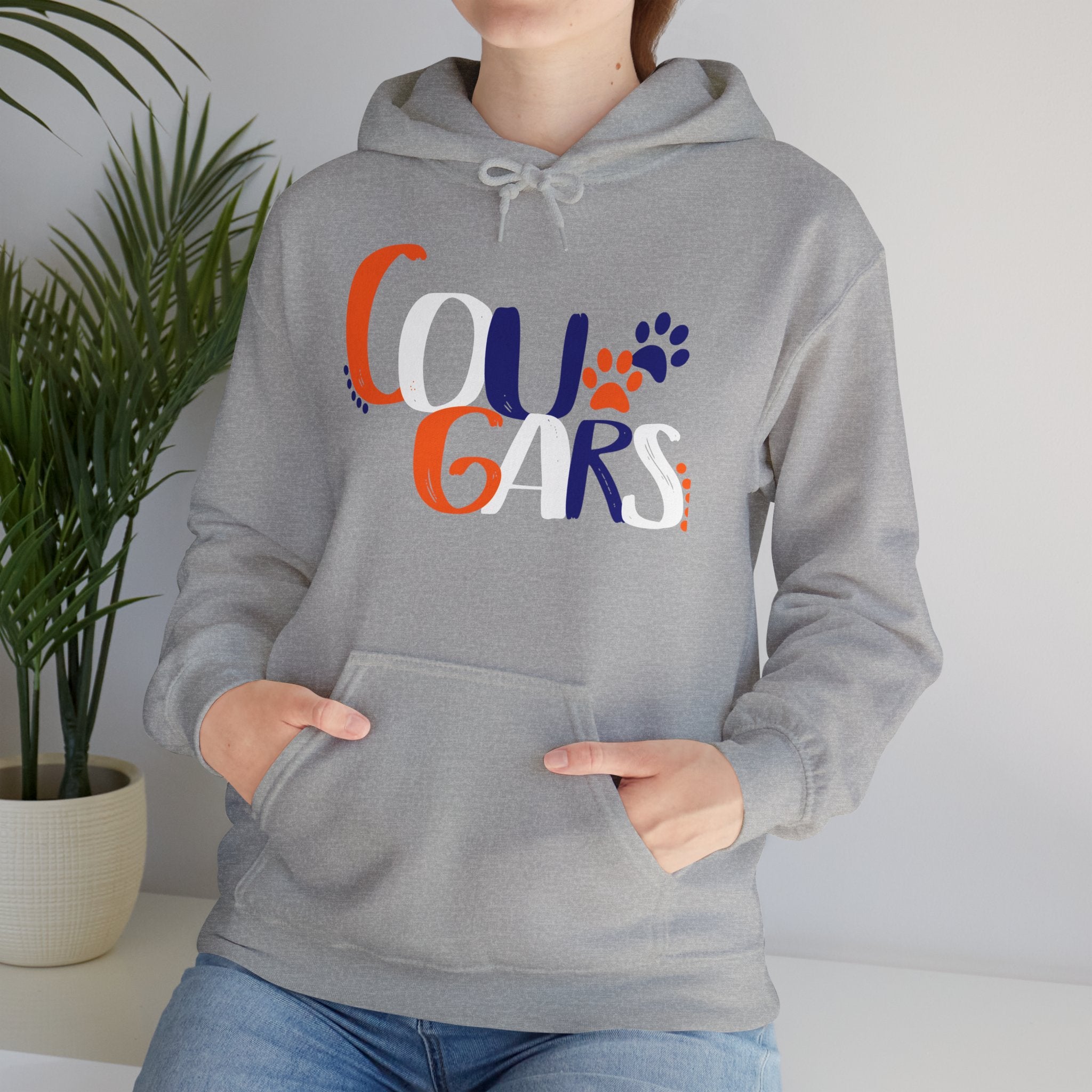 Cougars Retro Paw Hoodie — Vintage Script College Team Sweatshirt