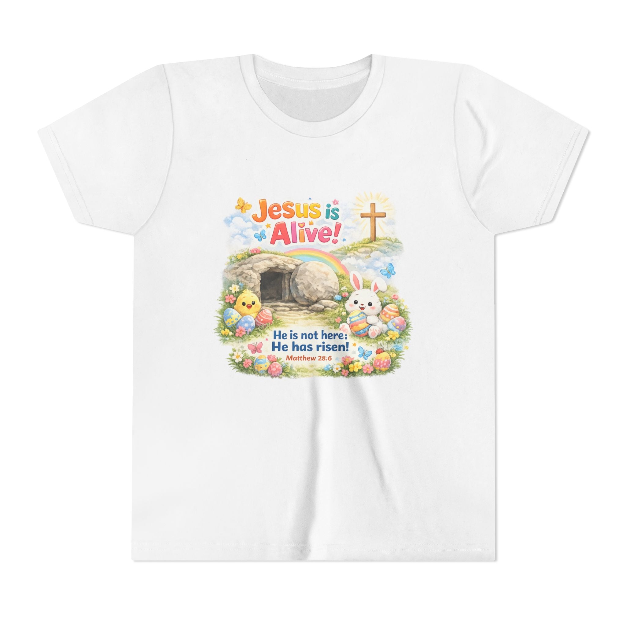Youth Tee — "Jesus is Alive! He is not here; He has risen" Easter Kids T‑Shirt