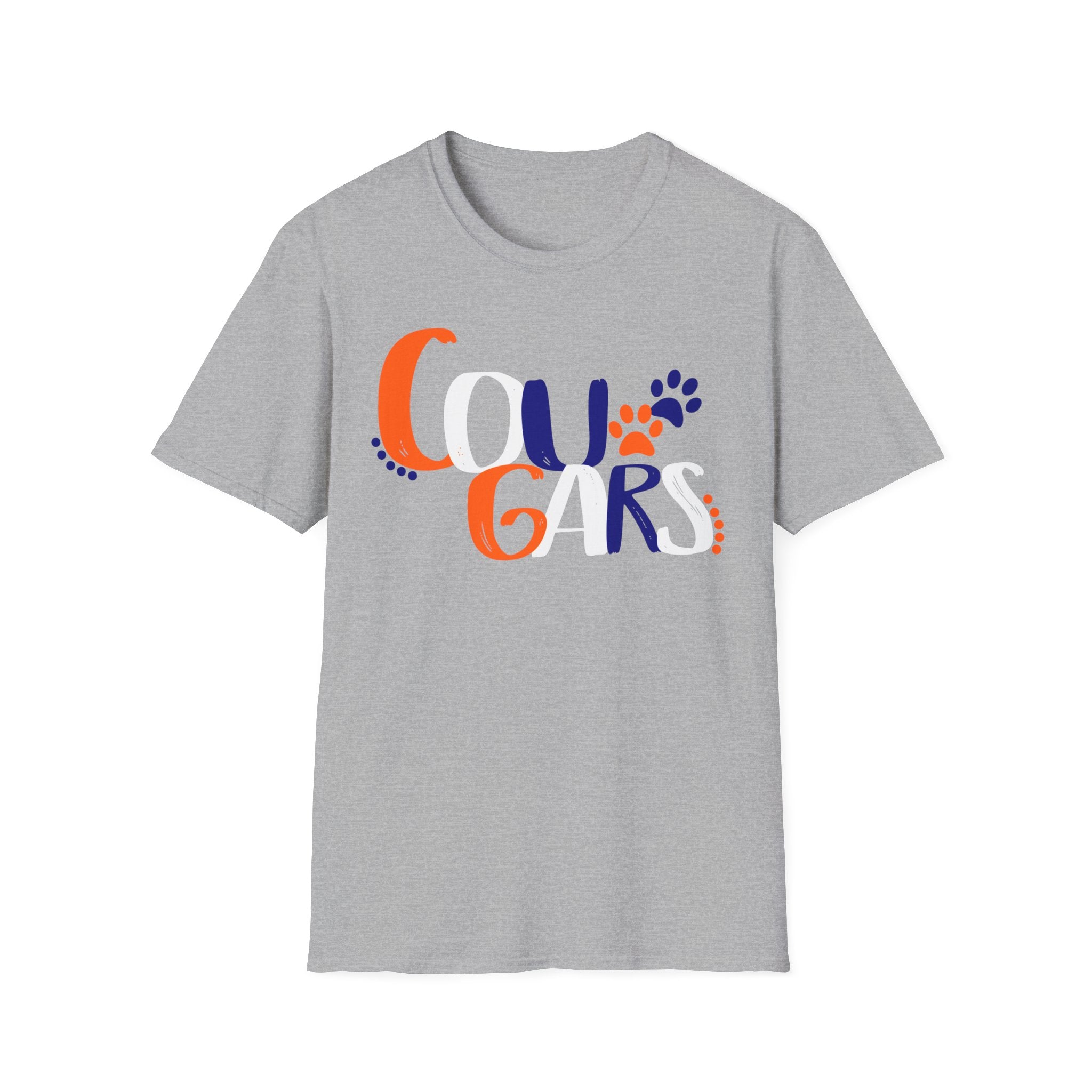 Cougars Paw Graphic T-Shirt — Retro Orange & Navy College Spirit Tee