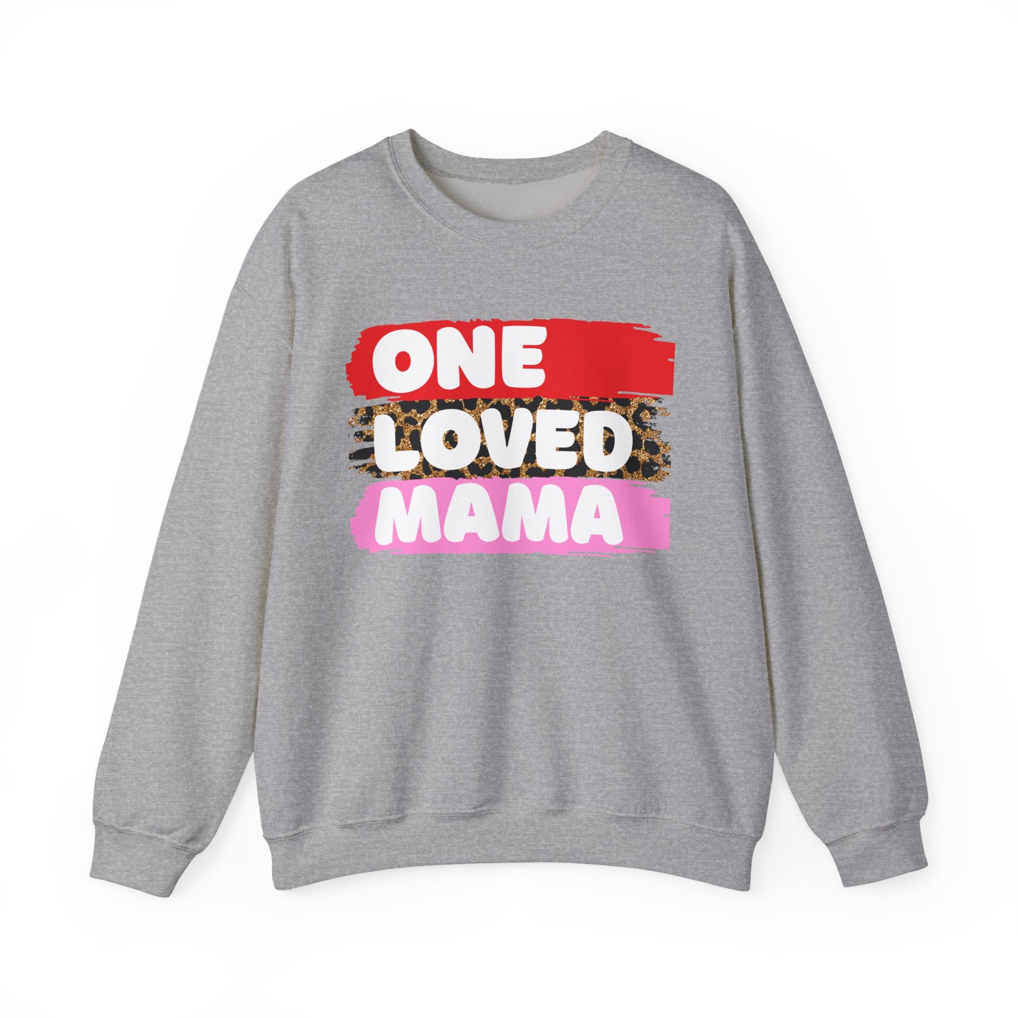 Crewneck Sweatshirt — "One Loved Mama" Colorblock Leopard Mother's Day Pullover