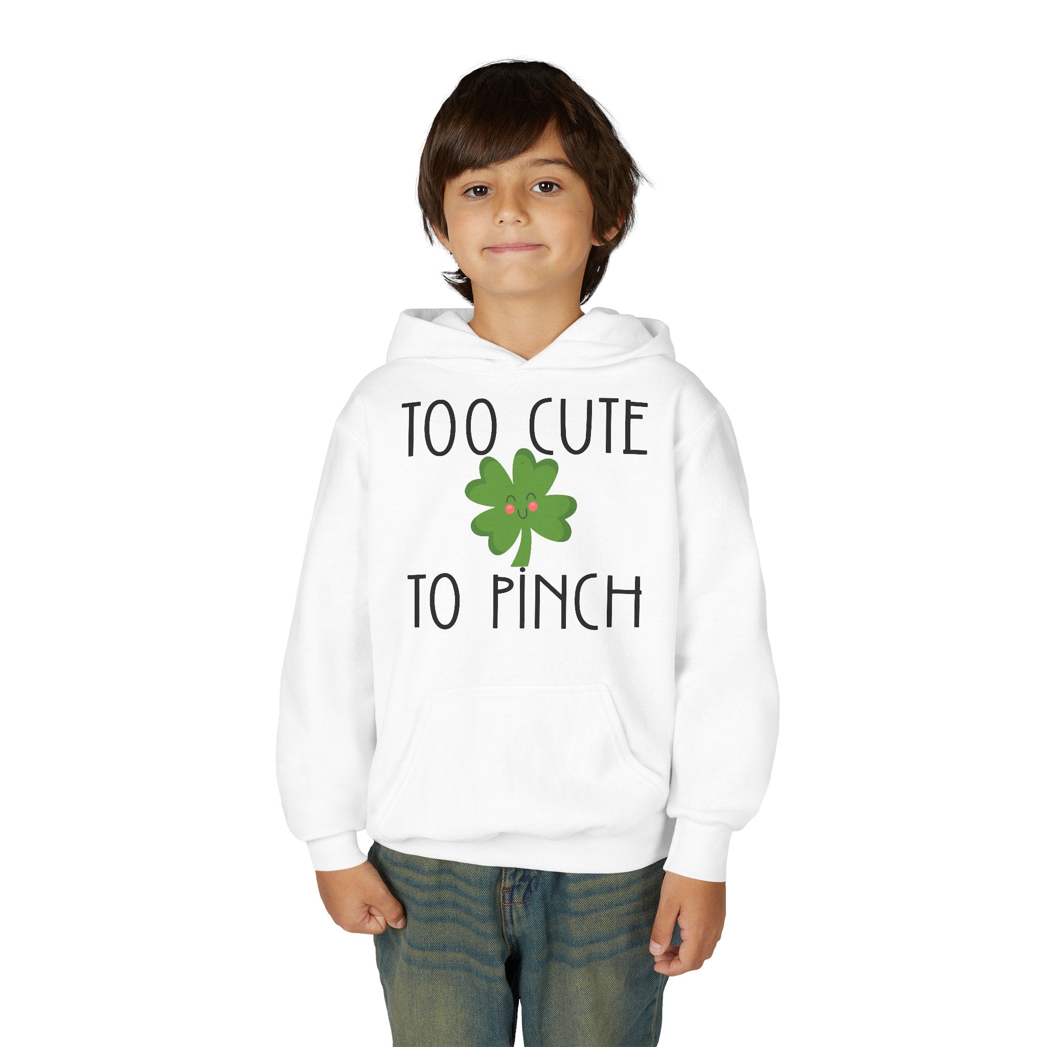 Too Cute To Pinch Youth Hoodie — St. Patrick's Day Shamrock Sweatshirt