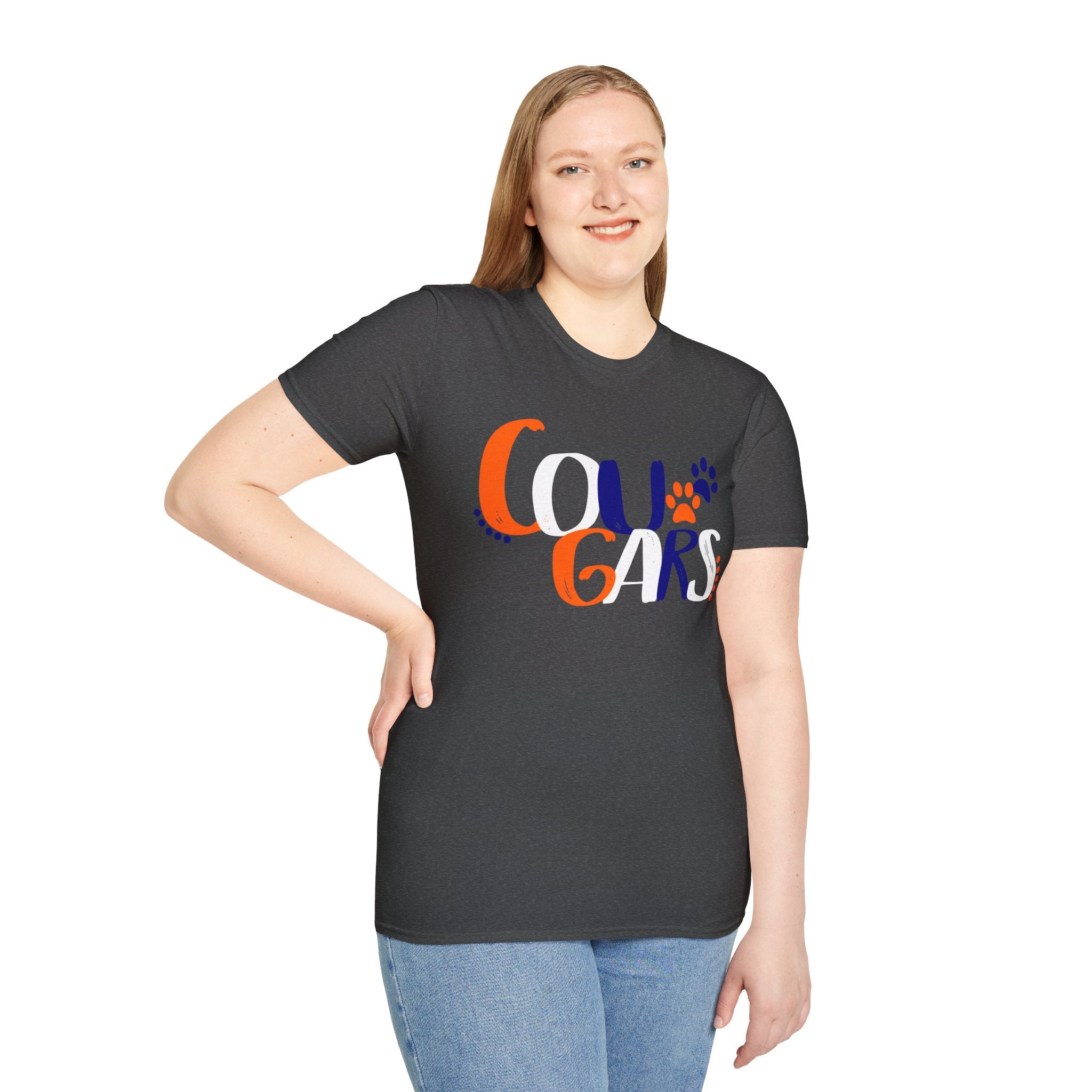 Cougars Paw Graphic T-Shirt — Retro Orange & Navy College Spirit Tee