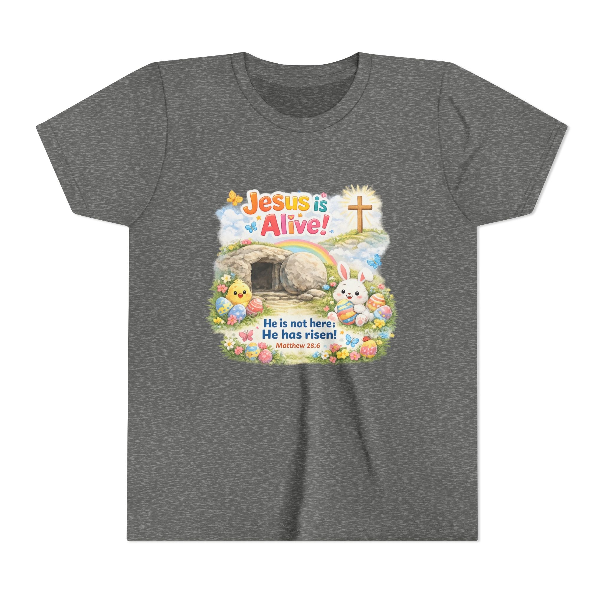 Youth Tee — "Jesus is Alive! He is not here; He has risen" Easter Kids T‑Shirt