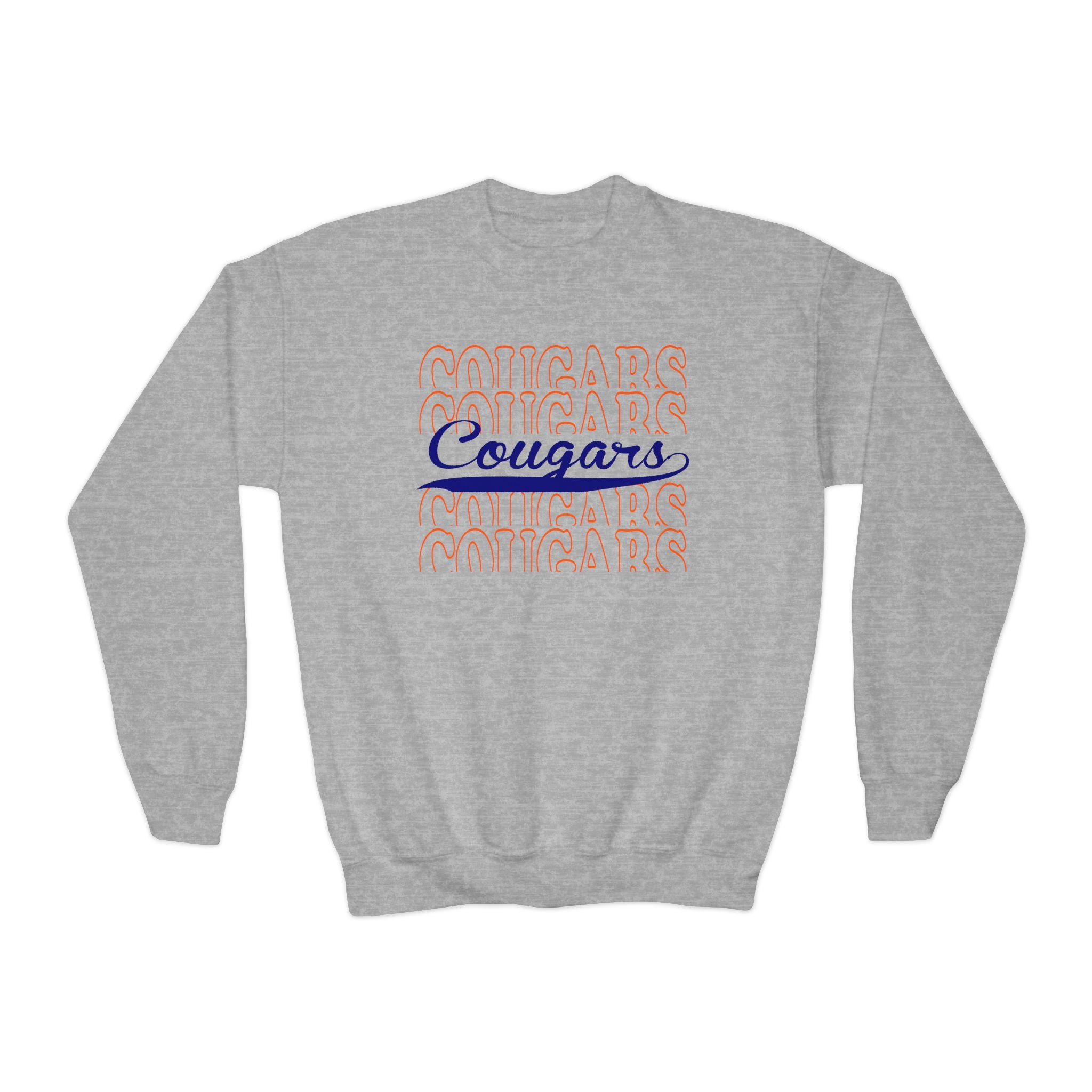 Youth Cougars Crewneck Sweatshirt — Retro Script School Team Pullover