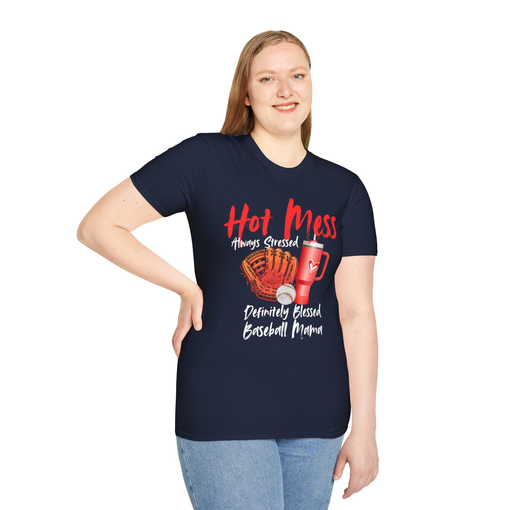 Hot Mess Baseball Mama T-Shirt — “Hot Mess, Definitely Blessed” Graphic Tee