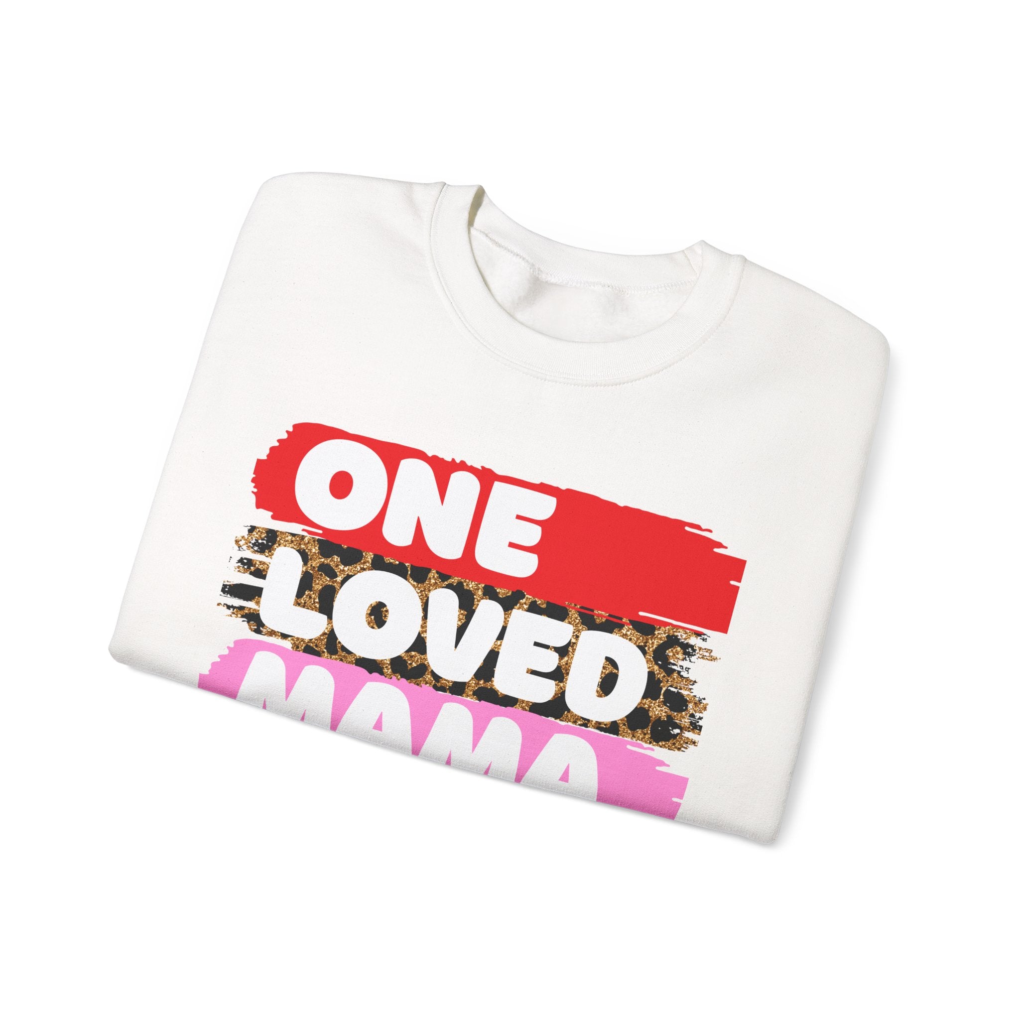 Crewneck Sweatshirt — "One Loved Mama" Colorblock Leopard Mother's Day Pullover