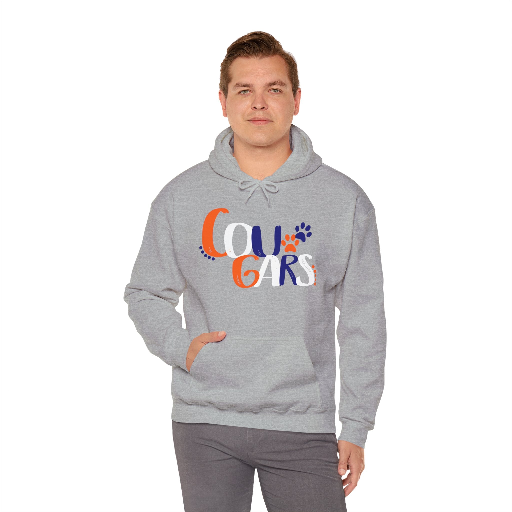 Cougars Retro Paw Hoodie — Vintage Script College Team Sweatshirt