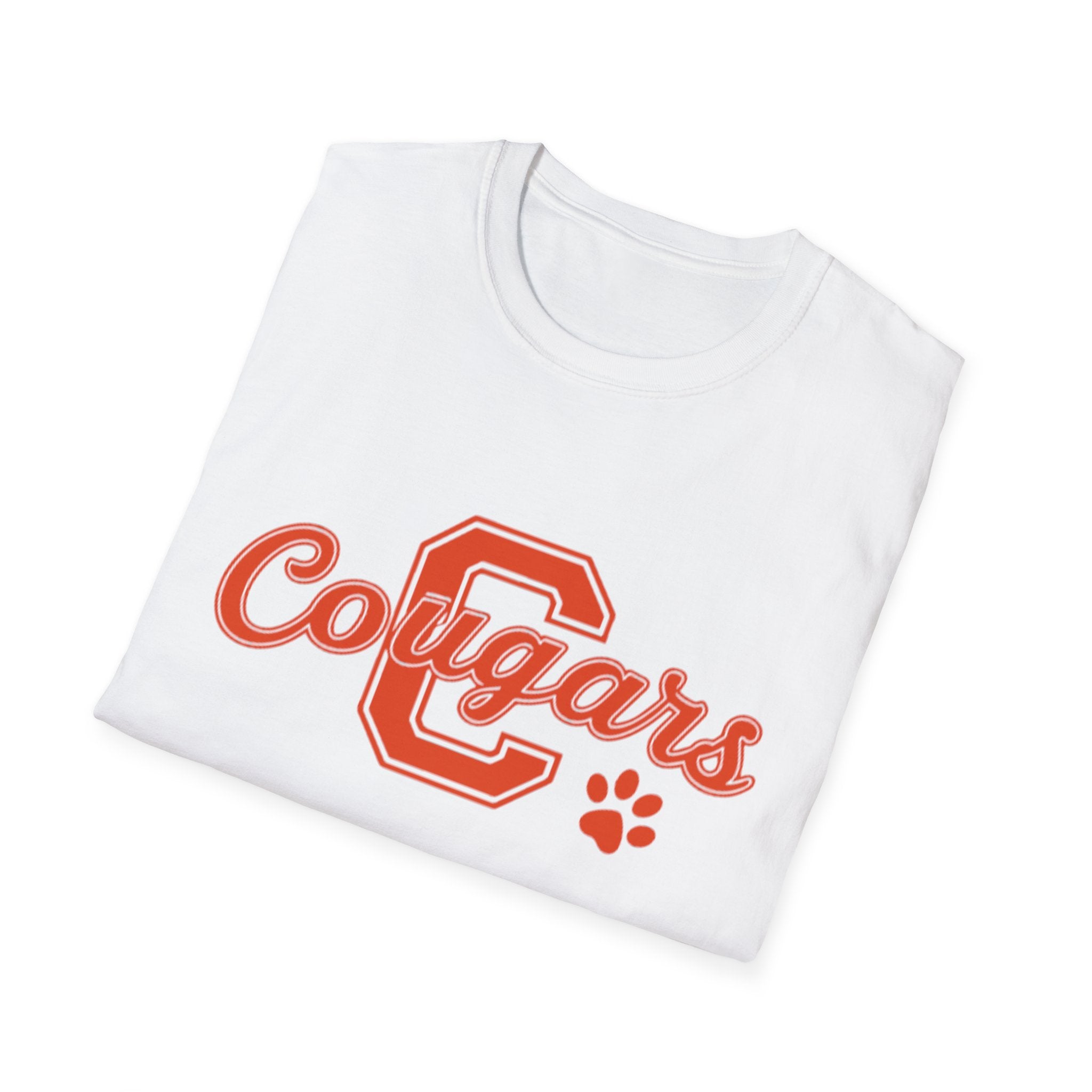 Cougars Retro C Letter T-Shirt — Vintage Script Paw School Spirit Tee
