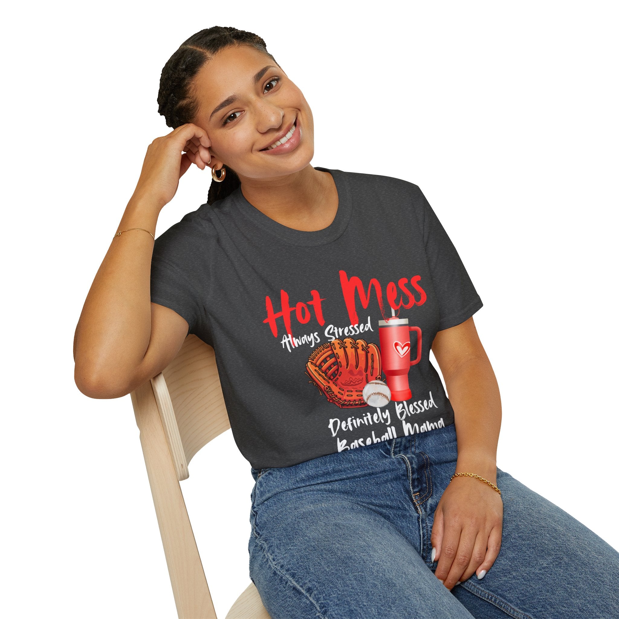 Hot Mess Baseball Mama T-Shirt — “Hot Mess, Definitely Blessed” Graphic Tee